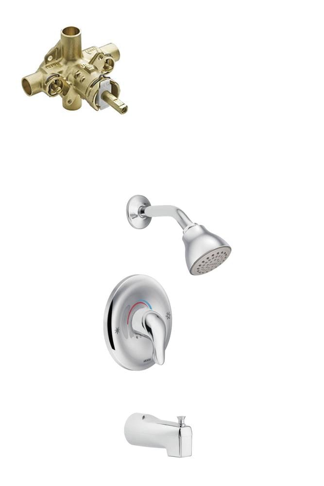 Grifo de bañera y ducha de cromo pulido de una sola manija y función individual de 2.5 pulgadas Moen Chateau con válvula TL183-2570-L
