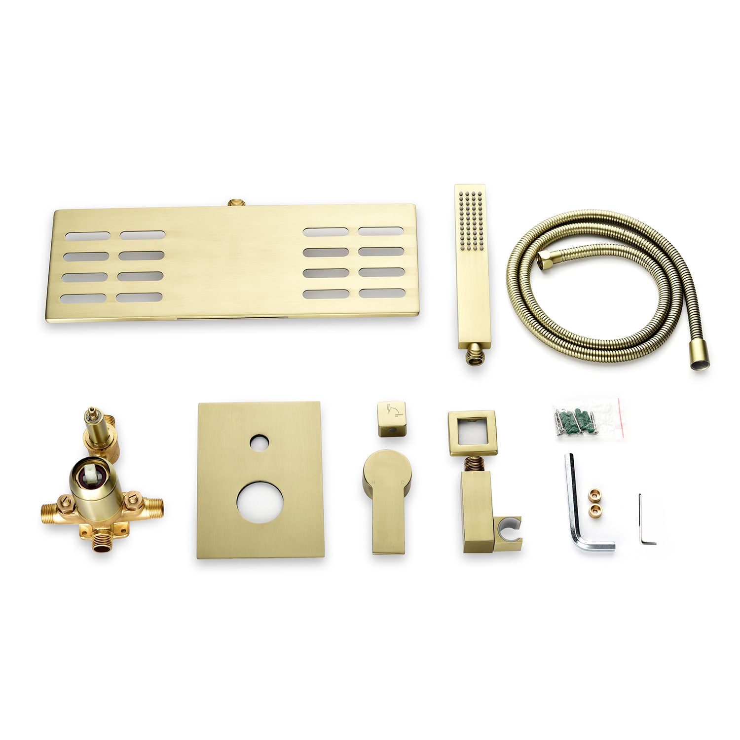Mezcladora de bañera y ducha de una sola manija en oro cepillado de 1.37 pulgadas, forma rectangular y portátil de Cobbe con válvula SSF0500G