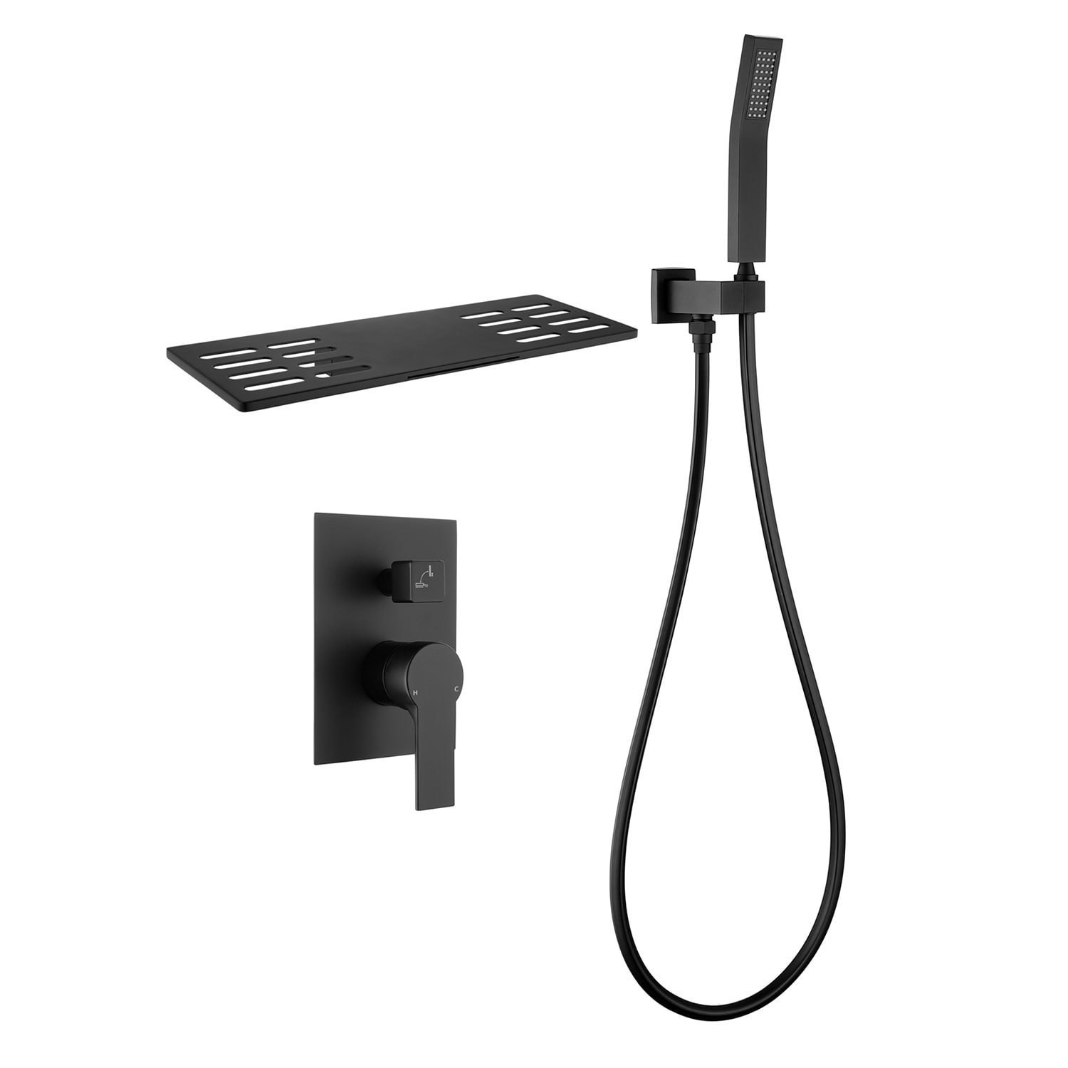Grifo de bañera y ducha de una manija color negro de Cobbe con forma rectangular de 1.37 pulgadas con válvula SSF0500B