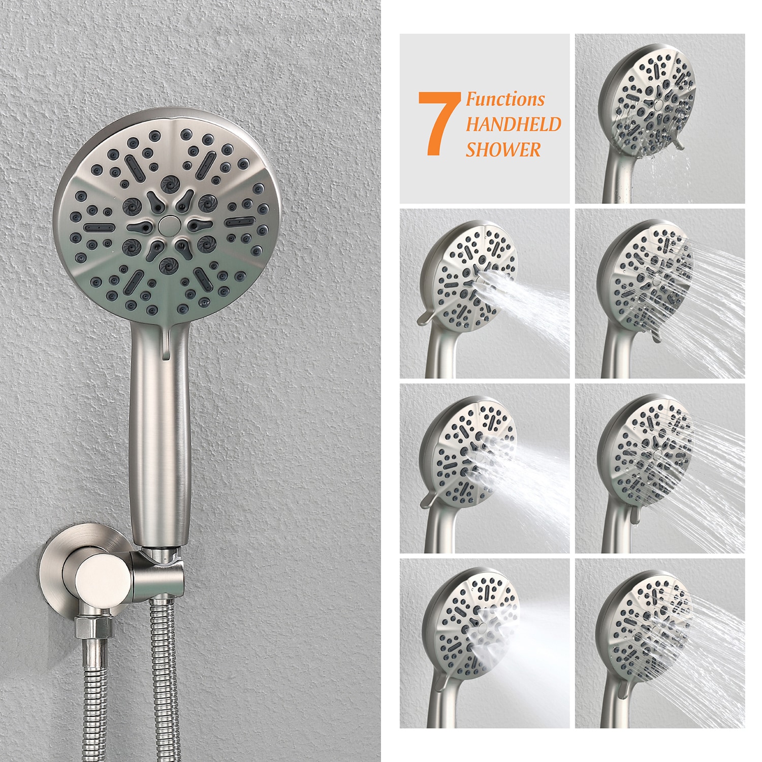 Grifo para bañera y ducha de una sola manija y cabezal portátil de níquel cepillado Cobbe de 4.72 pulgadas en forma rectangular con válvula SSF0400N