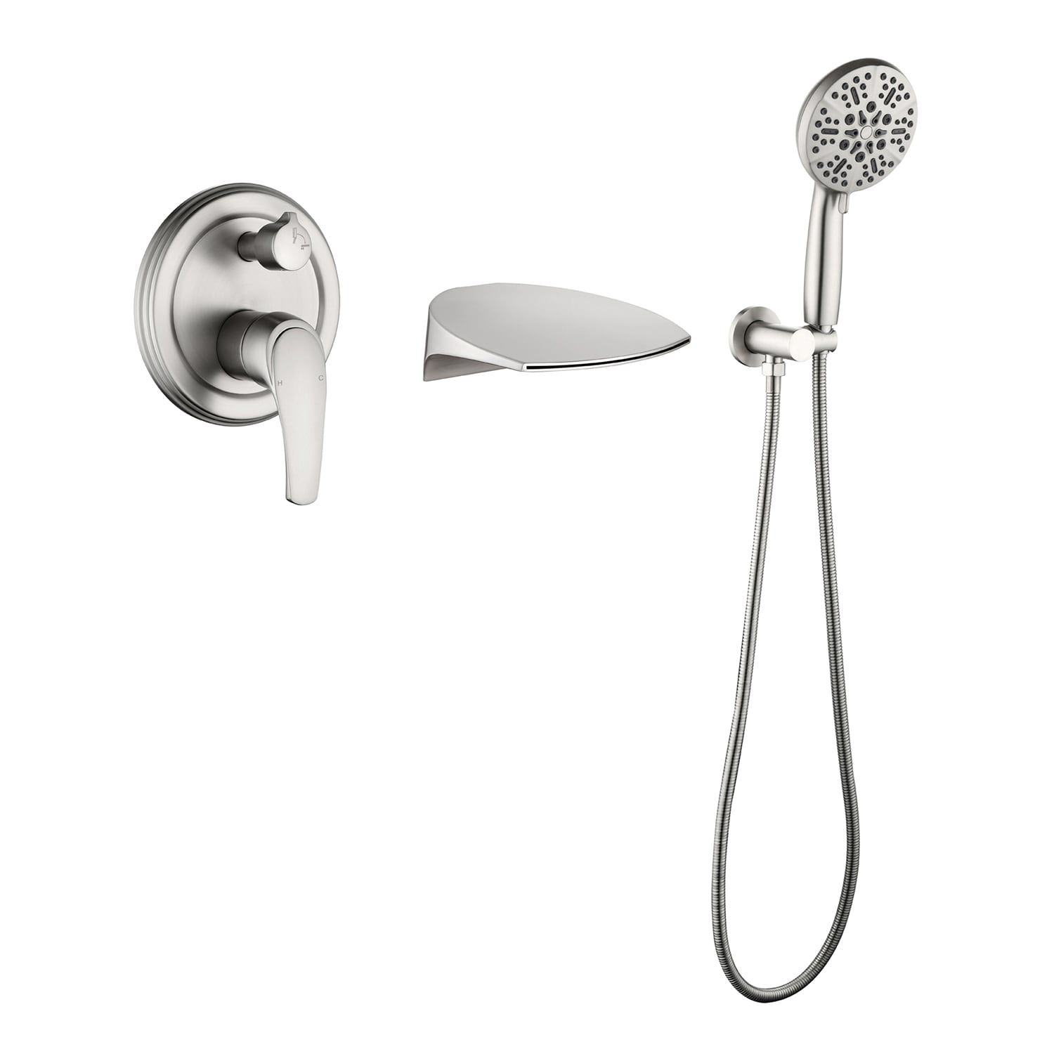 Grifo para bañera y ducha de una sola manija y cabezal portátil de níquel cepillado Cobbe de 4.72 pulgadas en forma rectangular con válvula SSF0400N