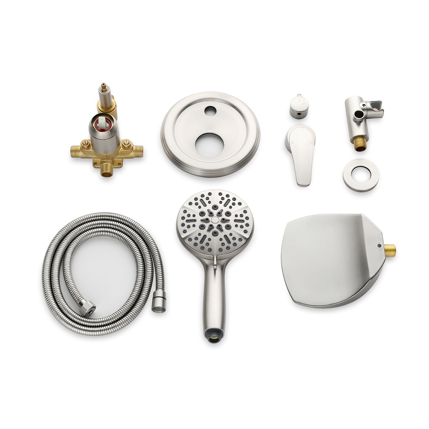 Grifo para bañera y ducha de una sola manija y cabezal portátil de níquel cepillado Cobbe de 4.72 pulgadas en forma rectangular con válvula SSF0400N