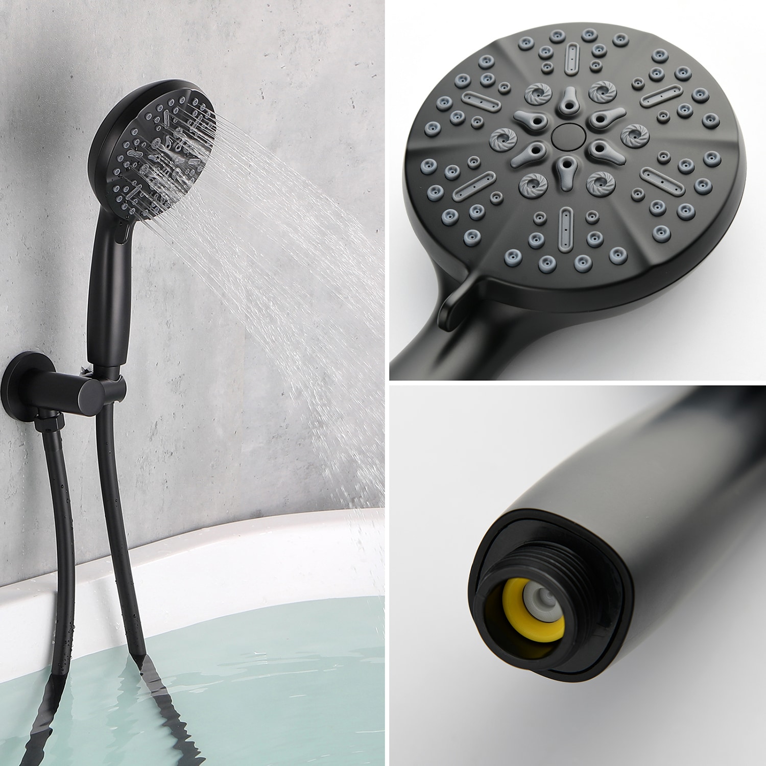 Grifo de bañera y ducha de mano de un mango en negro de 4.72 pulgadas de forma rectangular Cobbe con válvula SSF0400B