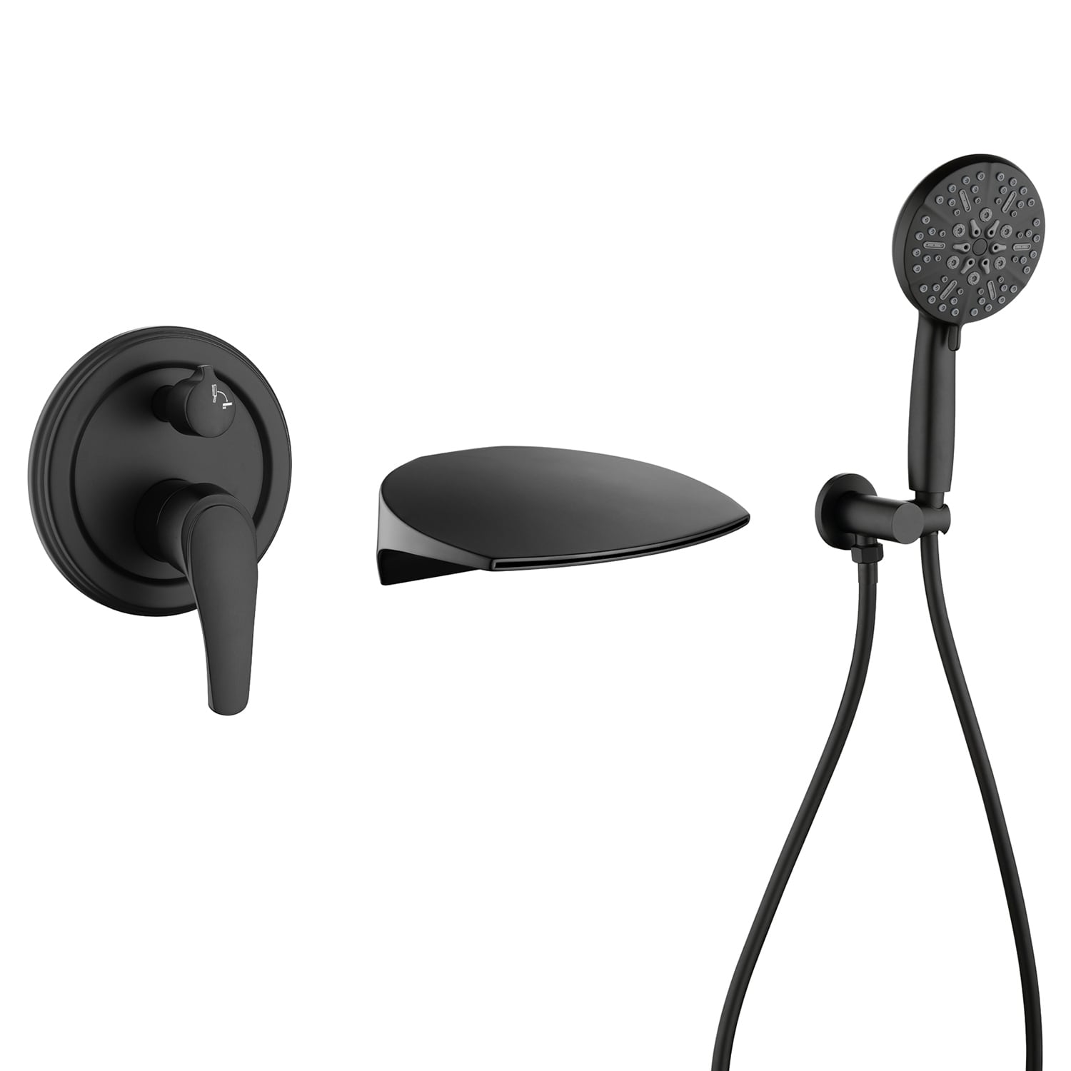 Grifo de bañera y ducha de mano de un mango en negro de 4.72 pulgadas de forma rectangular Cobbe con válvula SSF0400B