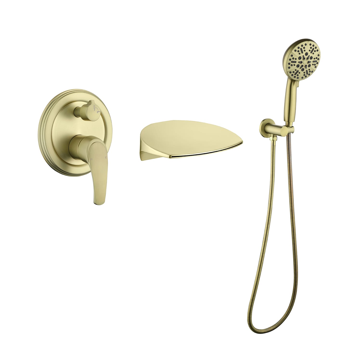 Grifo de bañera y ducha de 1 mango bañado en oro cepillado de 4.72 pulgadas de cobre con válvula