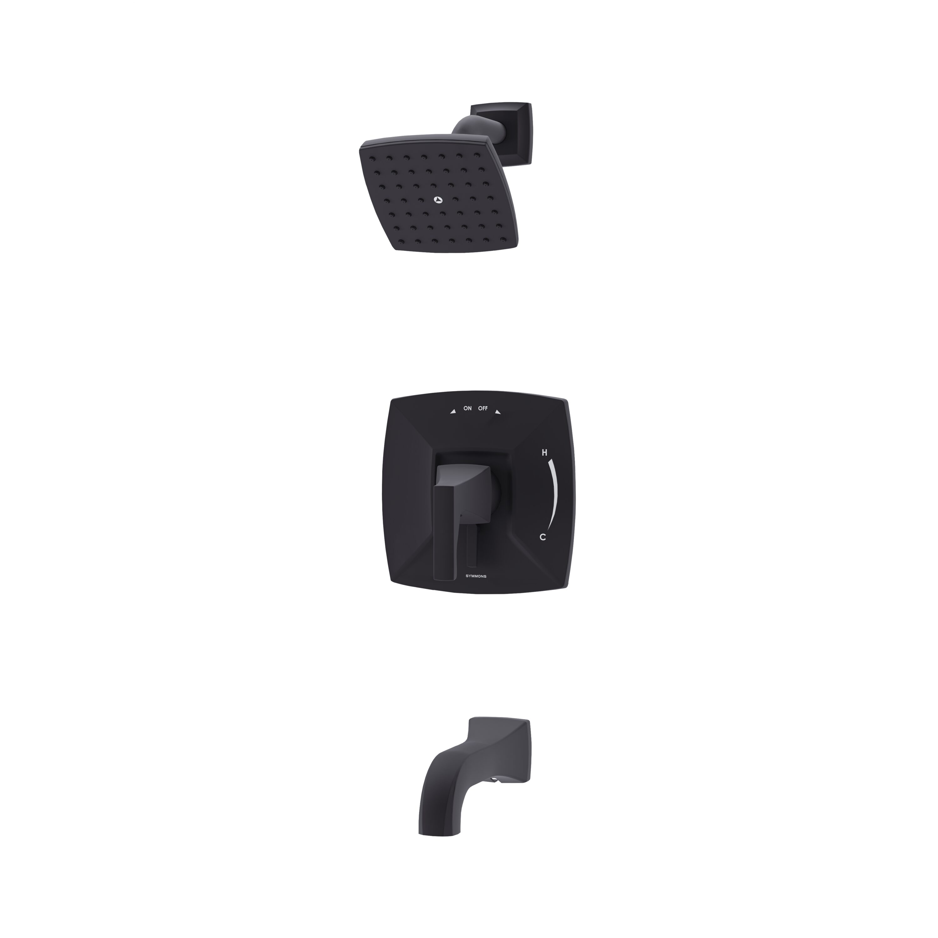 Grifo de bañera y regadera de 1 manija en negro mate de roble Symmons, función única, cuadrada de 5 pulgadas