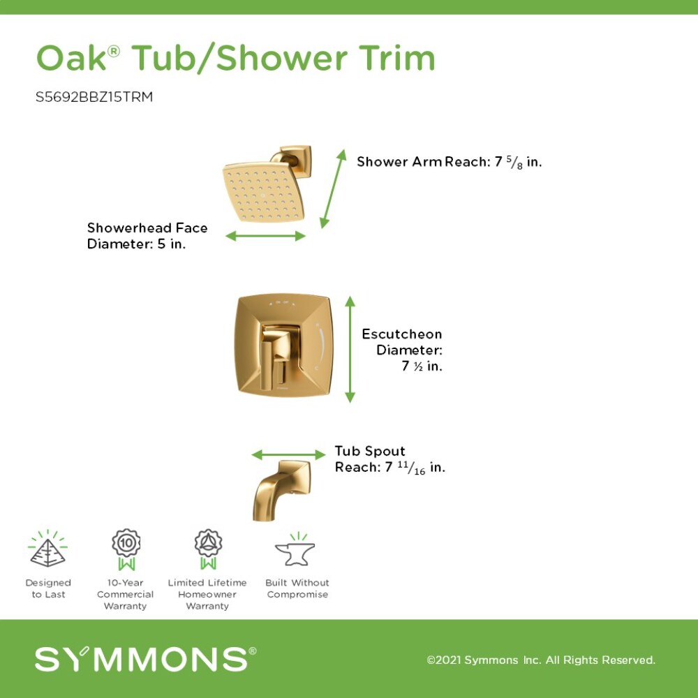 Monomando para bañera y regadera de función única de 5 pulgadas en bronce cepillado oak de Symmons