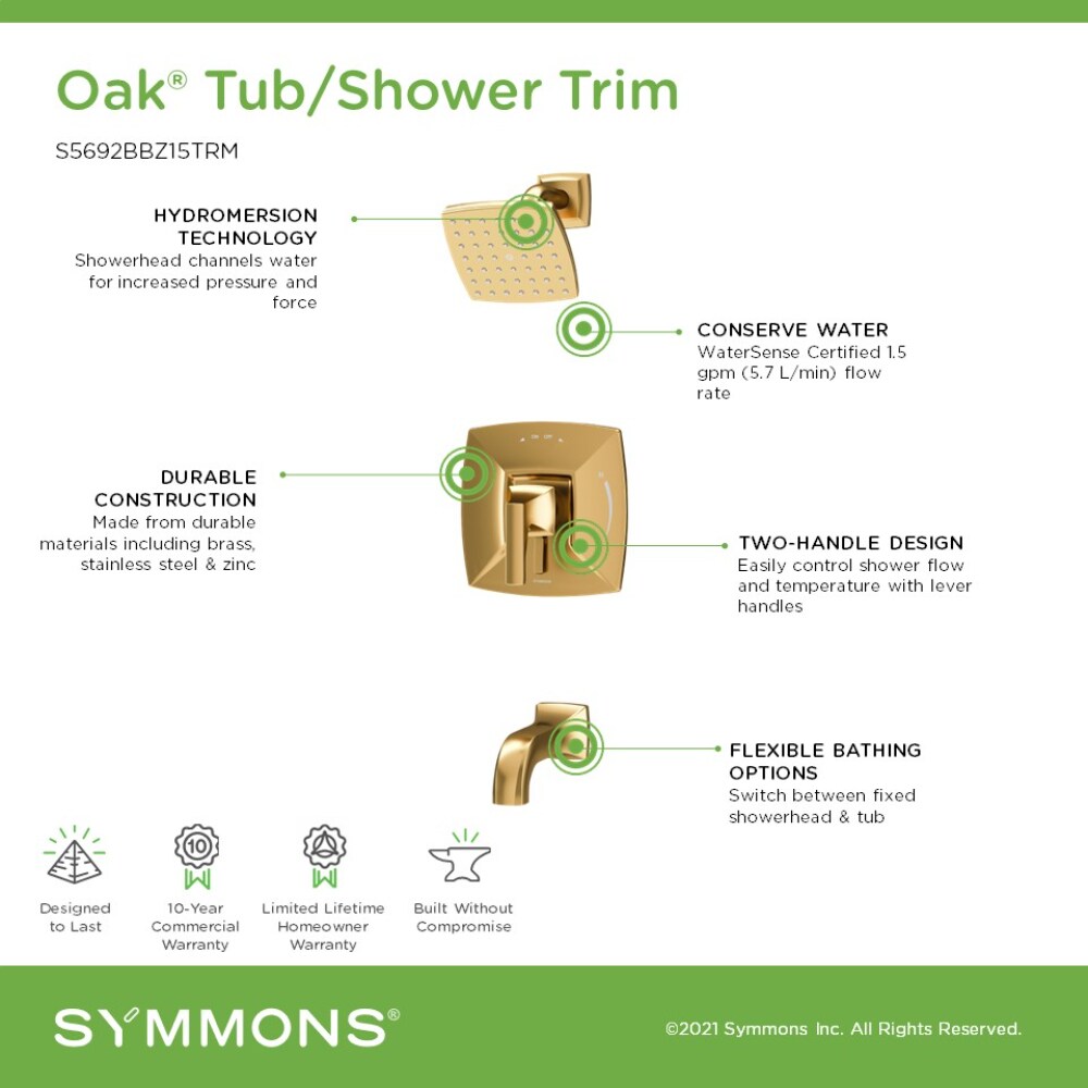 Monomando para bañera y regadera de función única de 5 pulgadas en bronce cepillado oak de Symmons