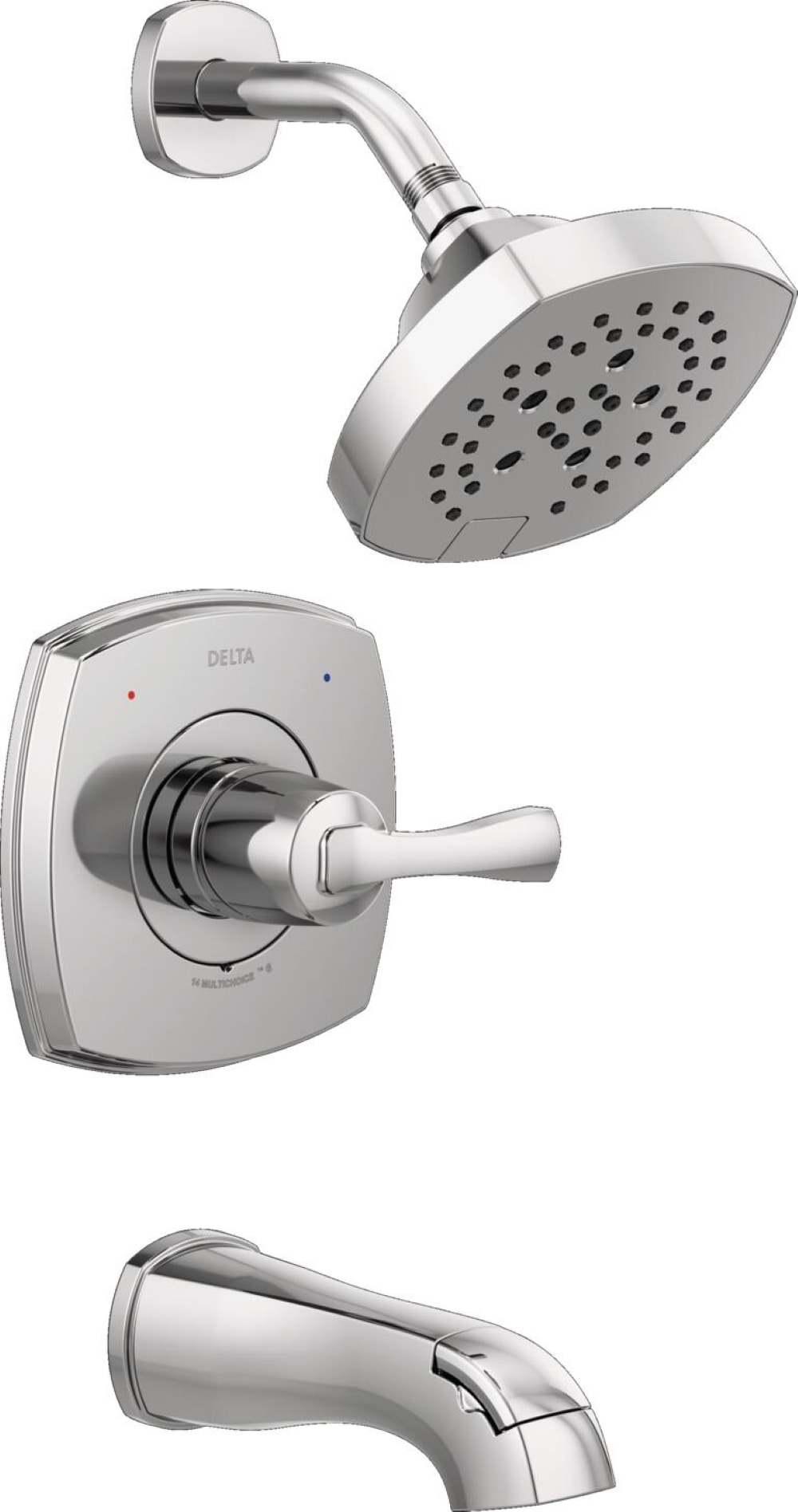 Grifo para Bañera y Ducha Redondo de 7.0 Pulgadas con Acabado Lumicoat Cromo de un Solo Mango Delta Stryke T14476-PR