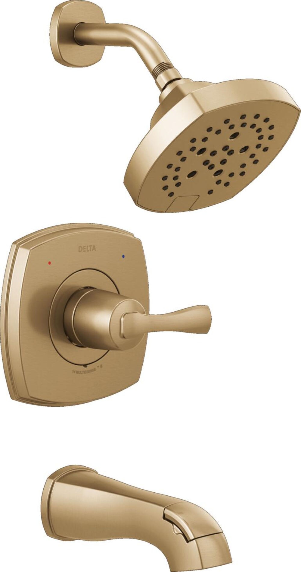 Grifo de bañera y ducha redonda de 7.0 pulgadas de una sola manija en acabado bronce champan Lumicoat Delta Stryke