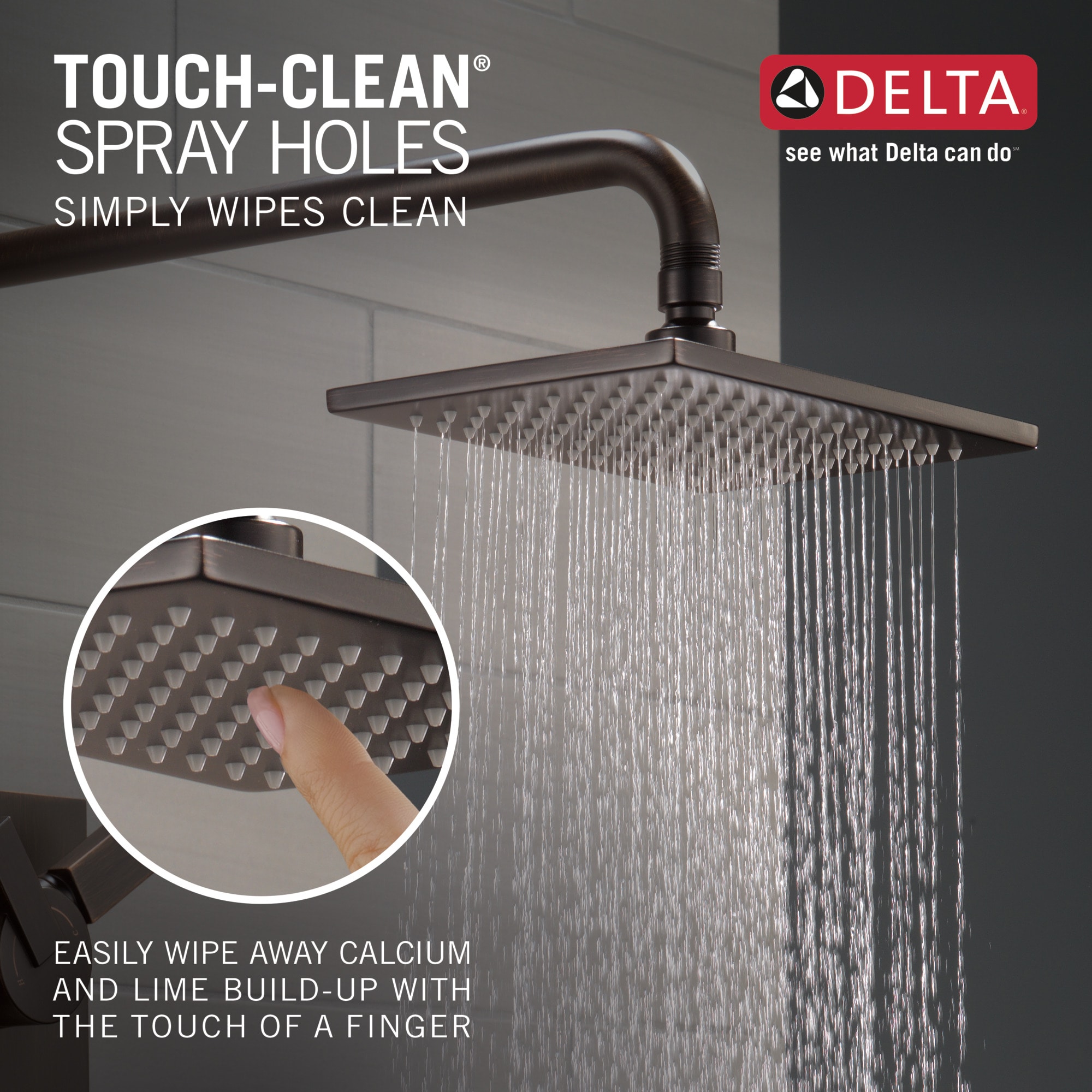 Grifo para bañera y ducha de dos manijas en color bronce veneciano Delta Vero con función única, cuadrado de 8.656 pulgadas. T17453-RB.