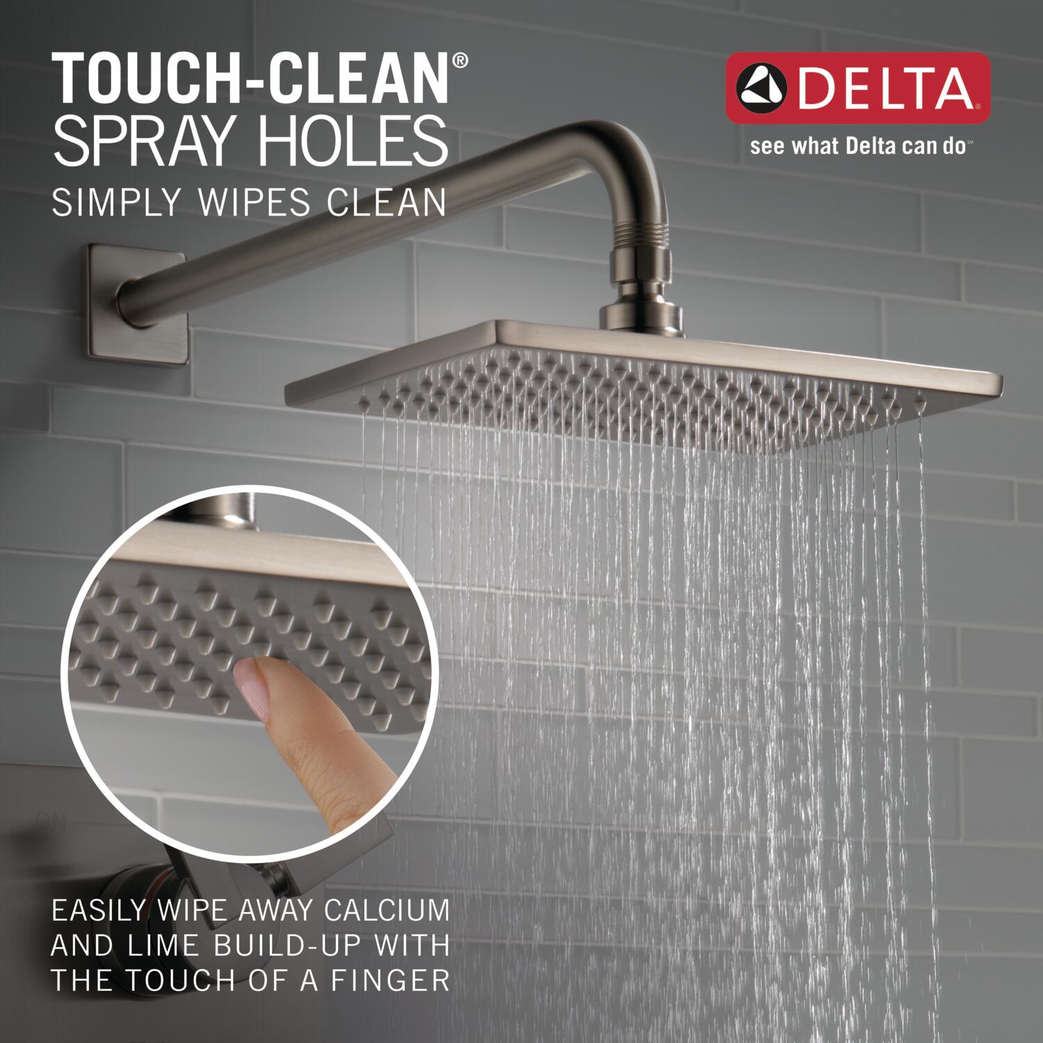Llave mezcladora de bañera y regadera cuadrada de acero inoxidable Delta Vero con 2 manijas y función sencilla de 8.656 pulgadas.