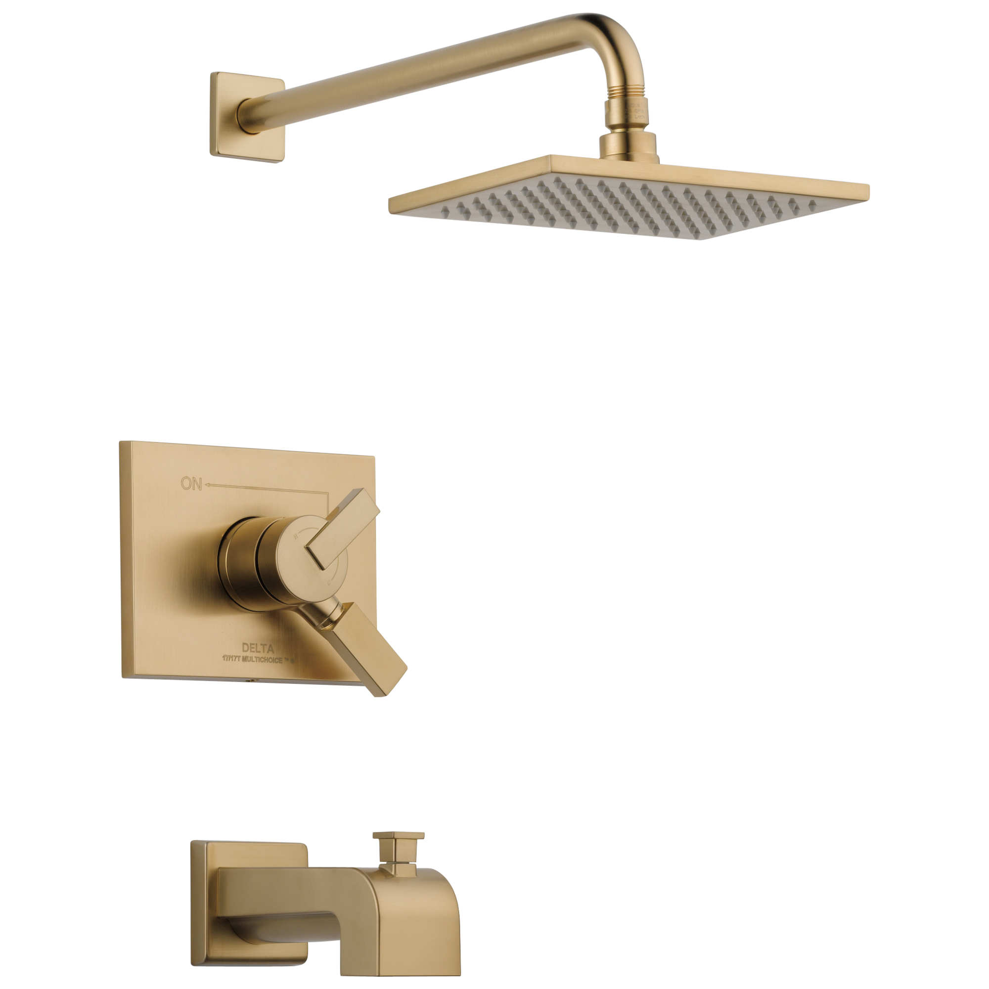 Grifo de Bañera y Ducha de 2 Manijas en Color Bronce Champán Vero de Delta con Función Única y Cabeza Cuadrada de 8.656 Pulgadas T17453-CZ