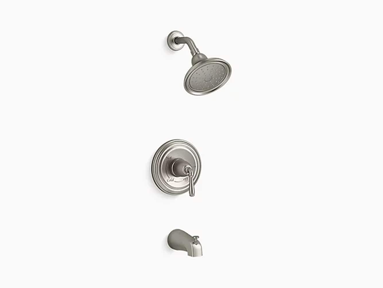 Grifo para bañera y ducha redondo de 7 pulgadas, de un solo mango y función única, en níquel cepillado vibrante de Rite-Temp KOHLER K-TS395-4G-BN