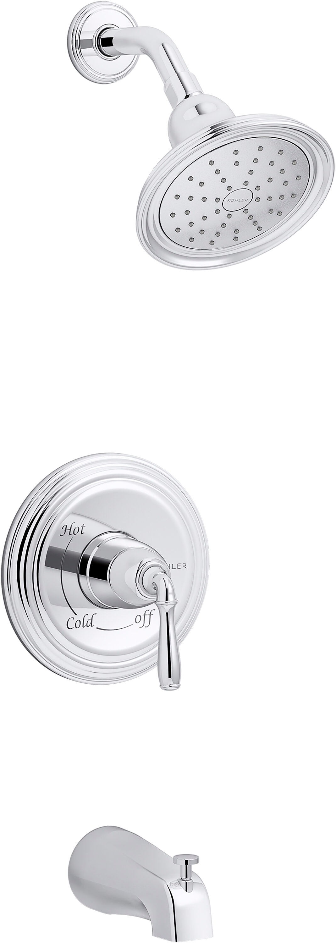 Grifo de Bañera y Ducha Redondo de 4.5625 Pulgadas con Manija Única y Función Simple en Cromo Pulido Devonshire KOHLER K-TS395-4G-CP