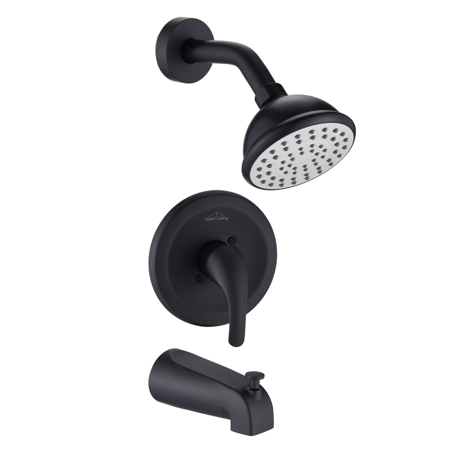 Grifo para bañera y regadera redonda de 4 pulgadas, acabado negro mate, monomando de 1 función con válvula - RCH-BAS813