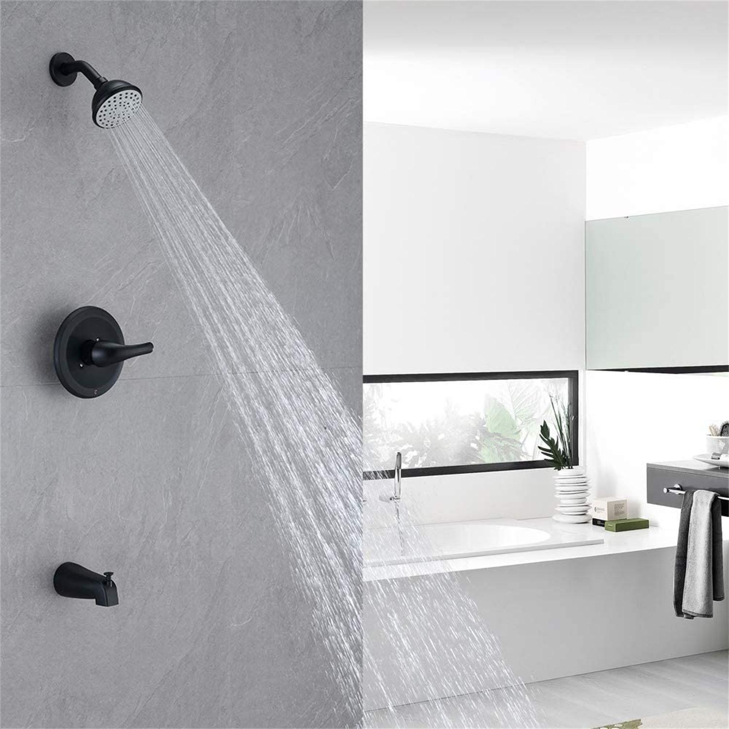 Grifo para bañera y regadera redonda de 4 pulgadas, acabado negro mate, monomando de 1 función con válvula - RCH-BAS813