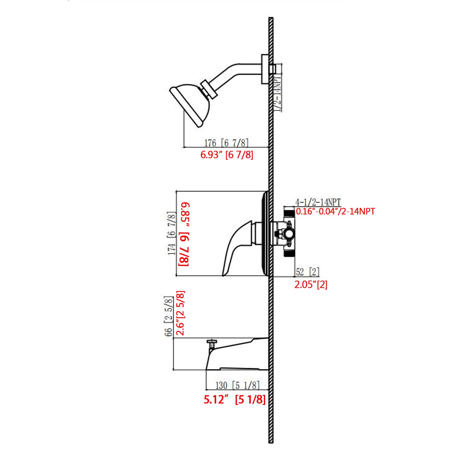 Grifo para bañera y regadera redonda de 4 pulgadas, acabado negro mate, monomando de 1 función con válvula - RCH-BAS813