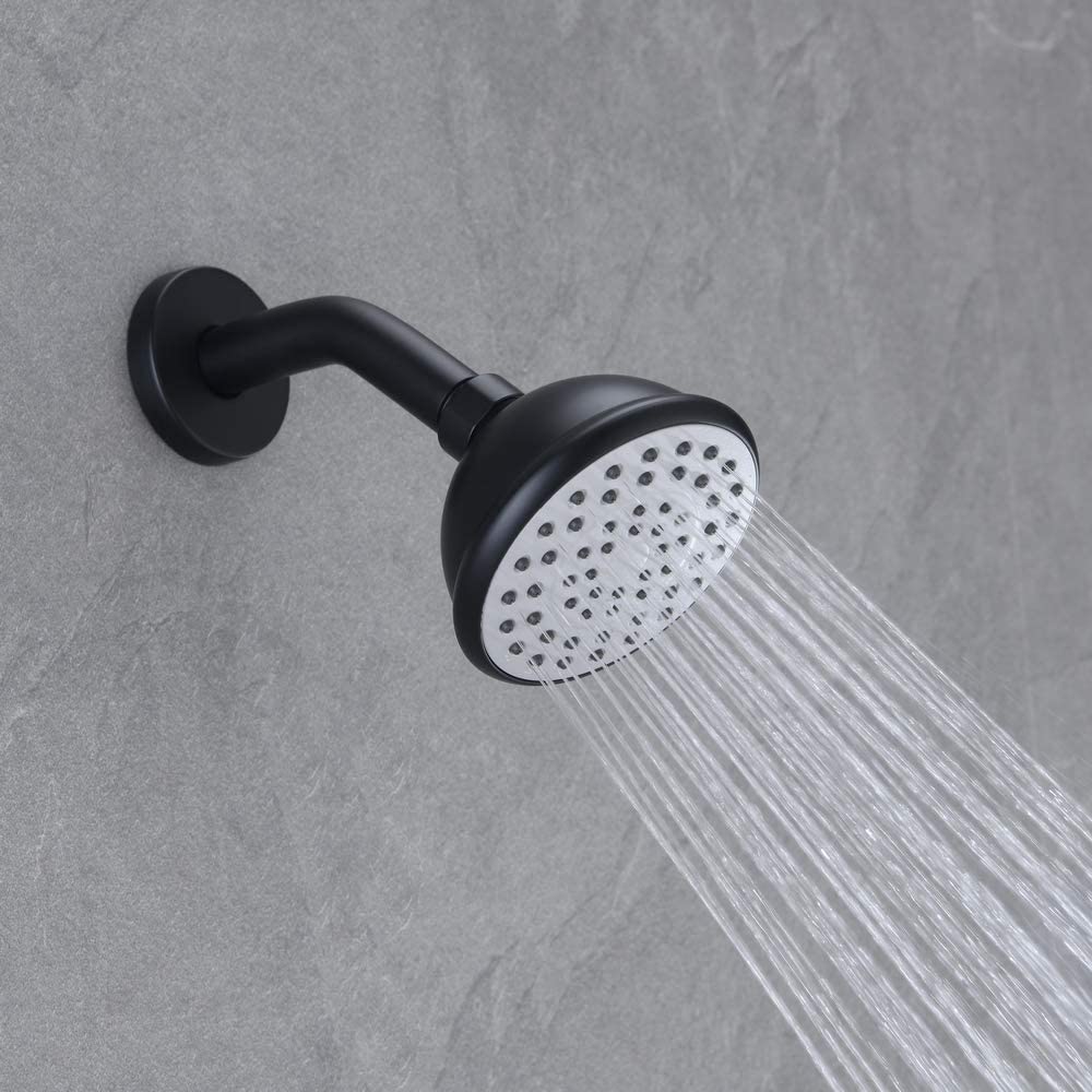 Grifo para bañera y regadera redonda de 4 pulgadas, acabado negro mate, monomando de 1 función con válvula - RCH-BAS813