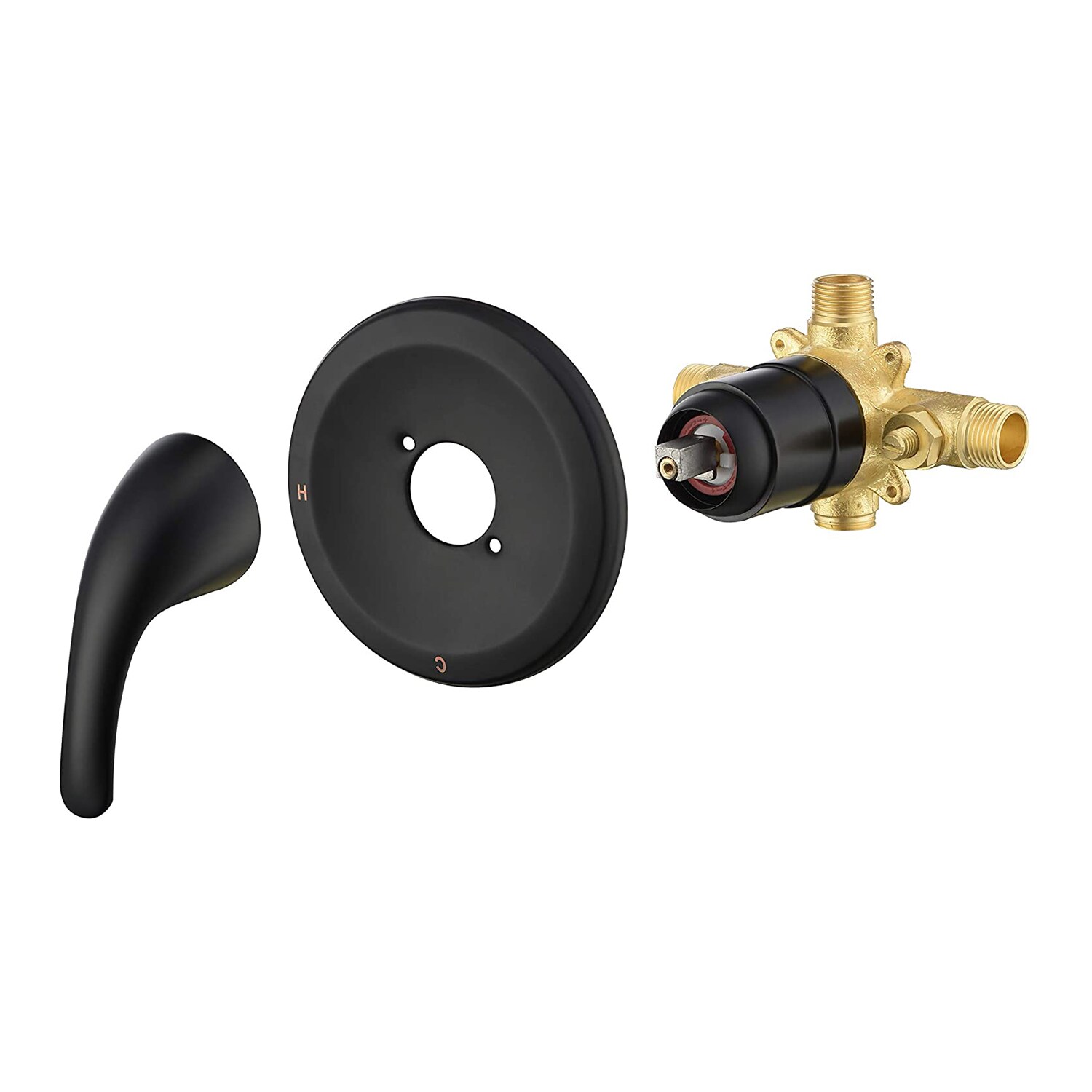 Grifo para bañera y regadera redonda de 4 pulgadas, acabado negro mate, monomando de 1 función con válvula - RCH-BAS813
