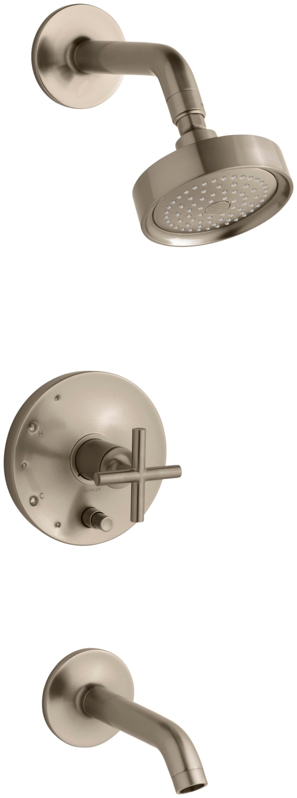 Grifo para Bañera y Regadera Redondo de 5.47 pulgadas, de un solo mango y función única en Bronce Cepillado Vibrante Purist de KOHLER T14420-3-BV