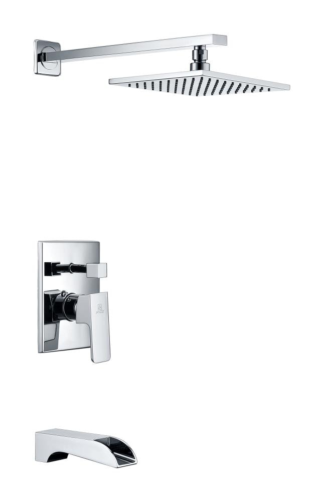 Grifo de bañera y ducha cuadrado de 7.99 pulgadas con acabado cromado pulido y una sola manija.