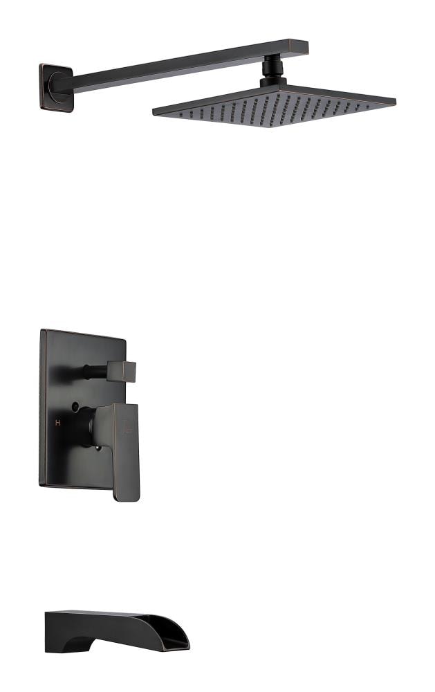 Mezcladora de bañera y regadera cuadrada de 7.99 pulgadas, con un solo mango y función única, acabado en bronce frotado con aceite de ANZZI incluye válvula SH-AZ039