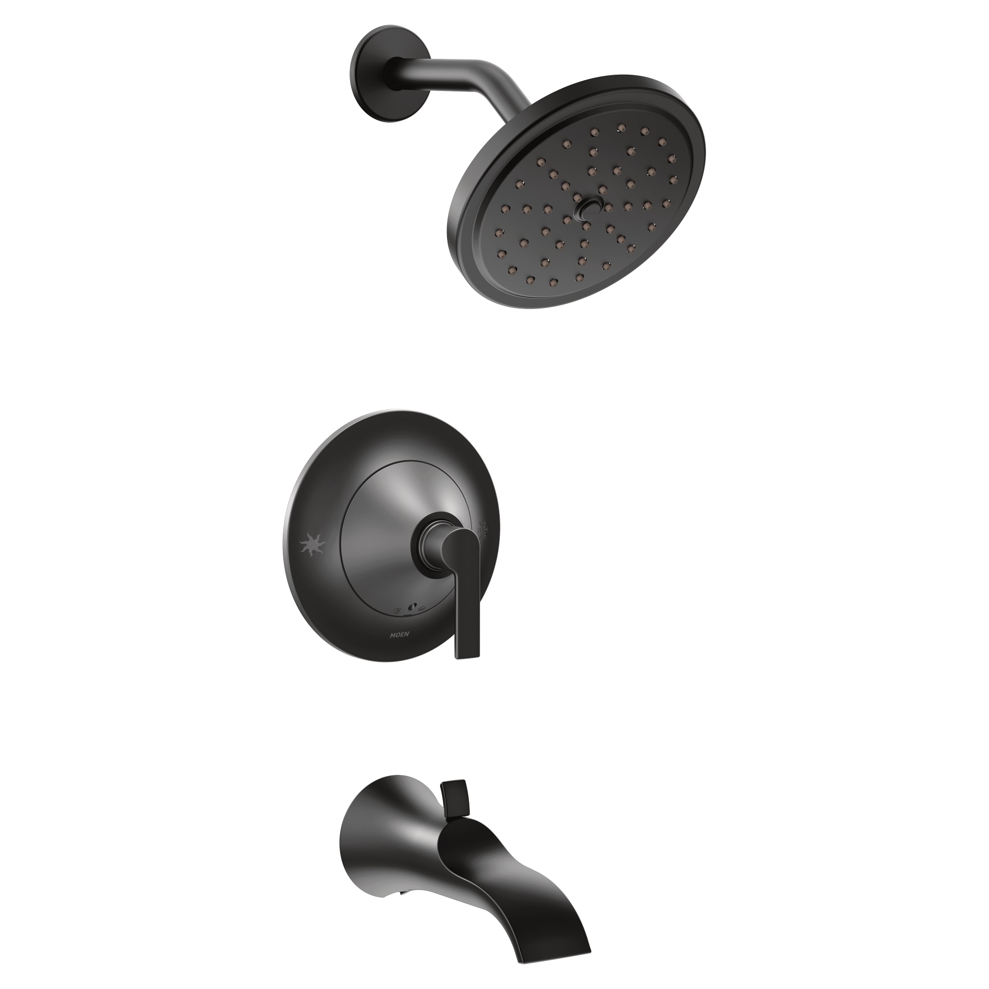 Grifo de bañera y ducha redondo de 4 pulgadas con acabado negro mate de Moen Doux de un solo mango y función única TS2203EPBL.