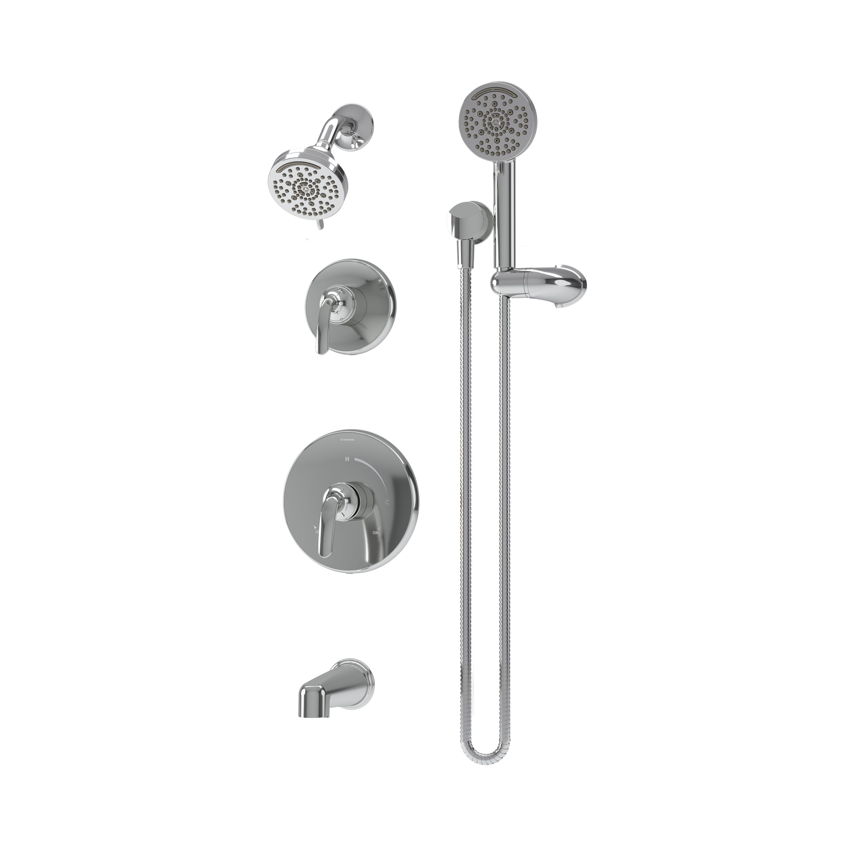 Grifo para Bañera y Ducha Redonda de 3.94 Pulgadas con 2 Manijas en Cromo Pulido de Symmons Elm
