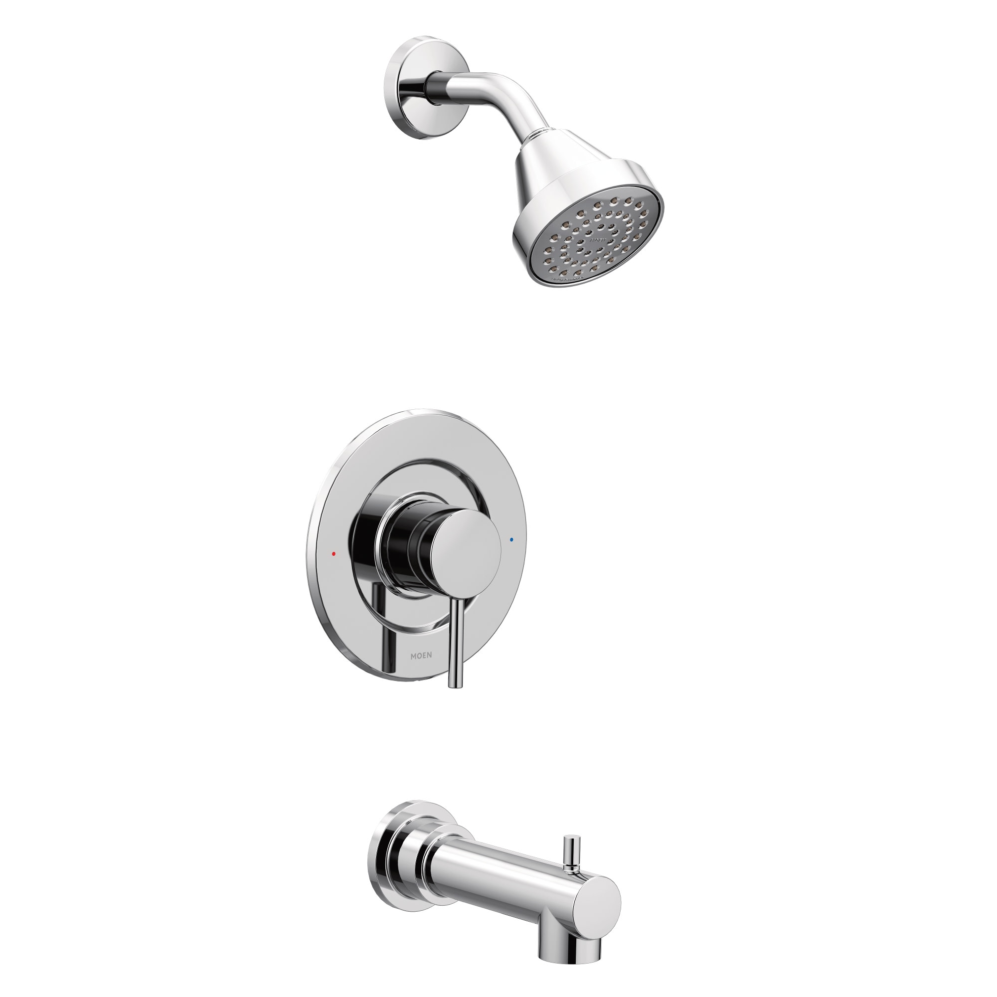Grifo de bañera y regadera redondo de 3.656 pulgadas, cromo de Moen con una sola manija (Válvula no incluida) T2193.