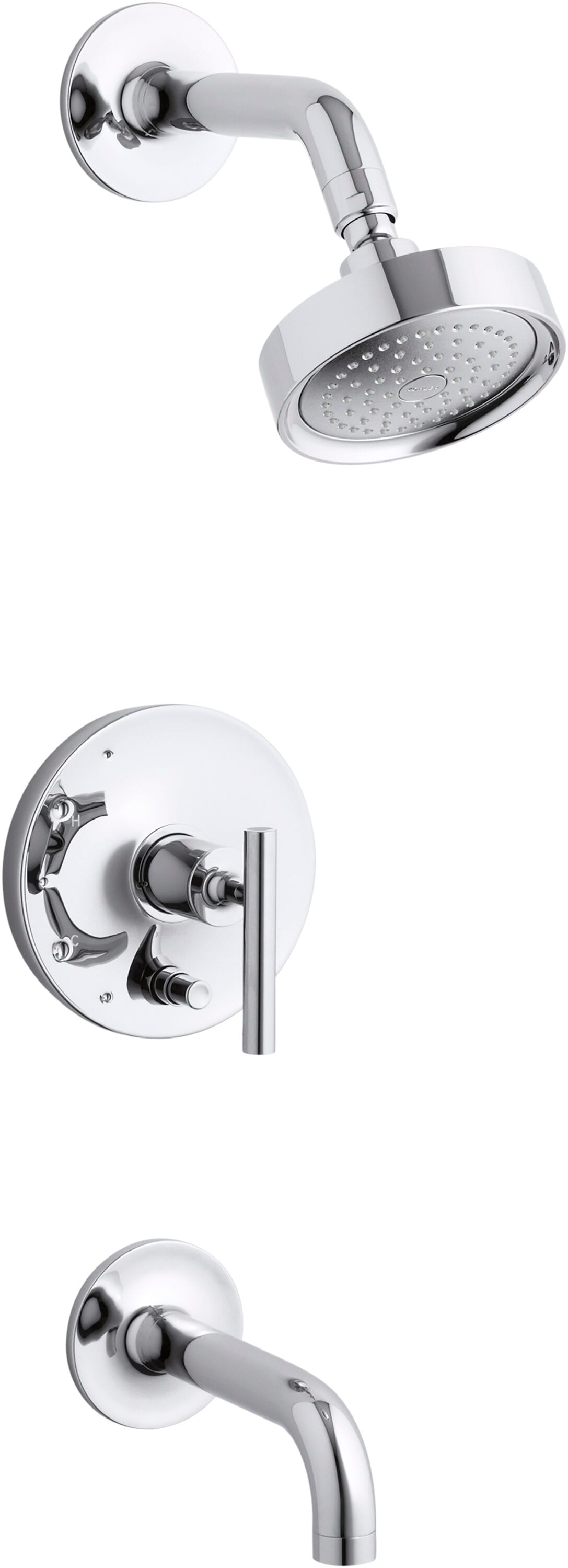 Grifo de bañera y ducha redonda de 5.47 pulgadas, de cromo pulido, de un solo mango y función única Purist de KOHLER T14421-4-CP