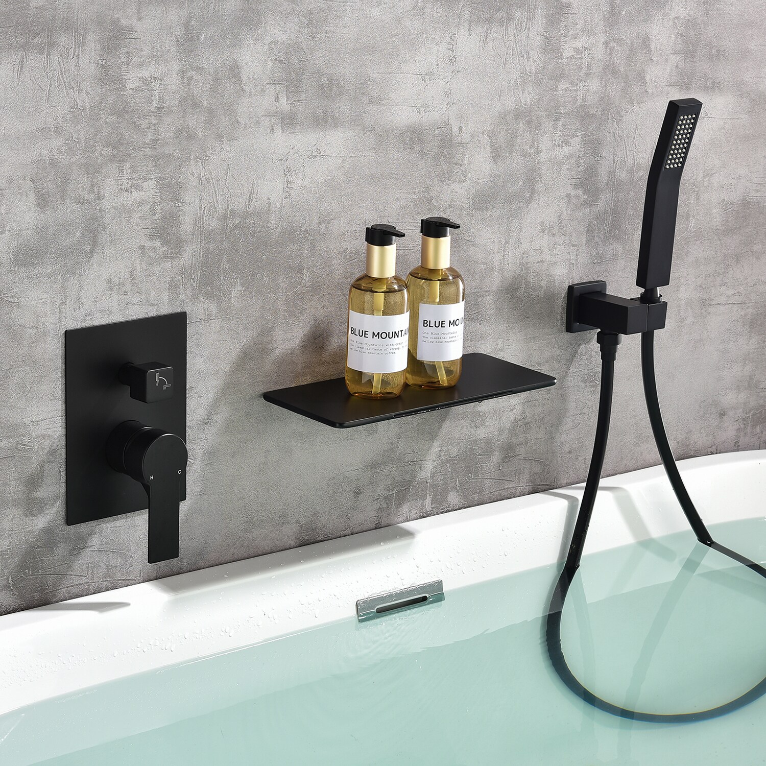 Grifo de bañera y ducha de mano de una sola manija en negro Cobbe con válvula de 1.37 pulgadas