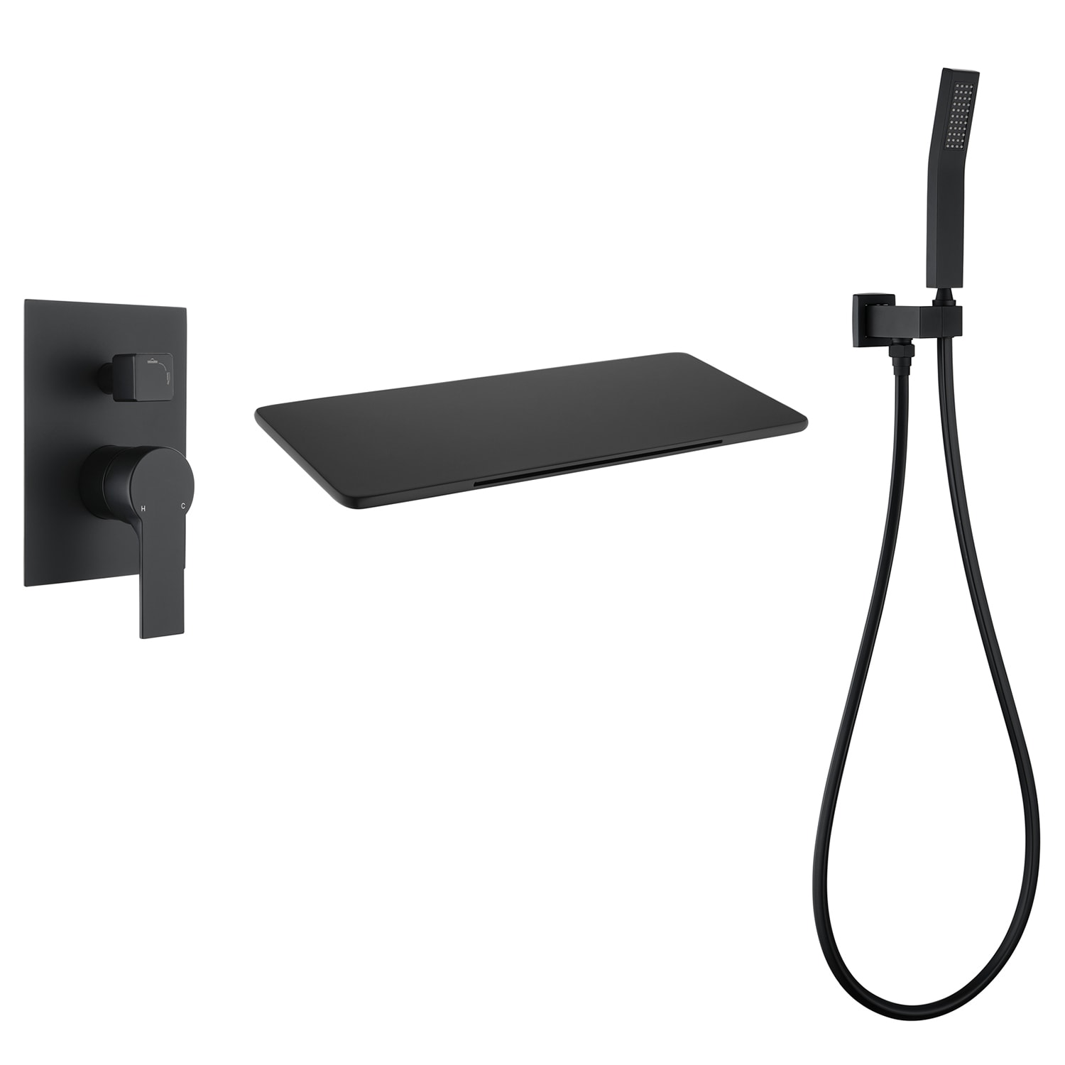 Grifo de bañera y ducha de mano de una sola manija en negro Cobbe con válvula de 1.37 pulgadas