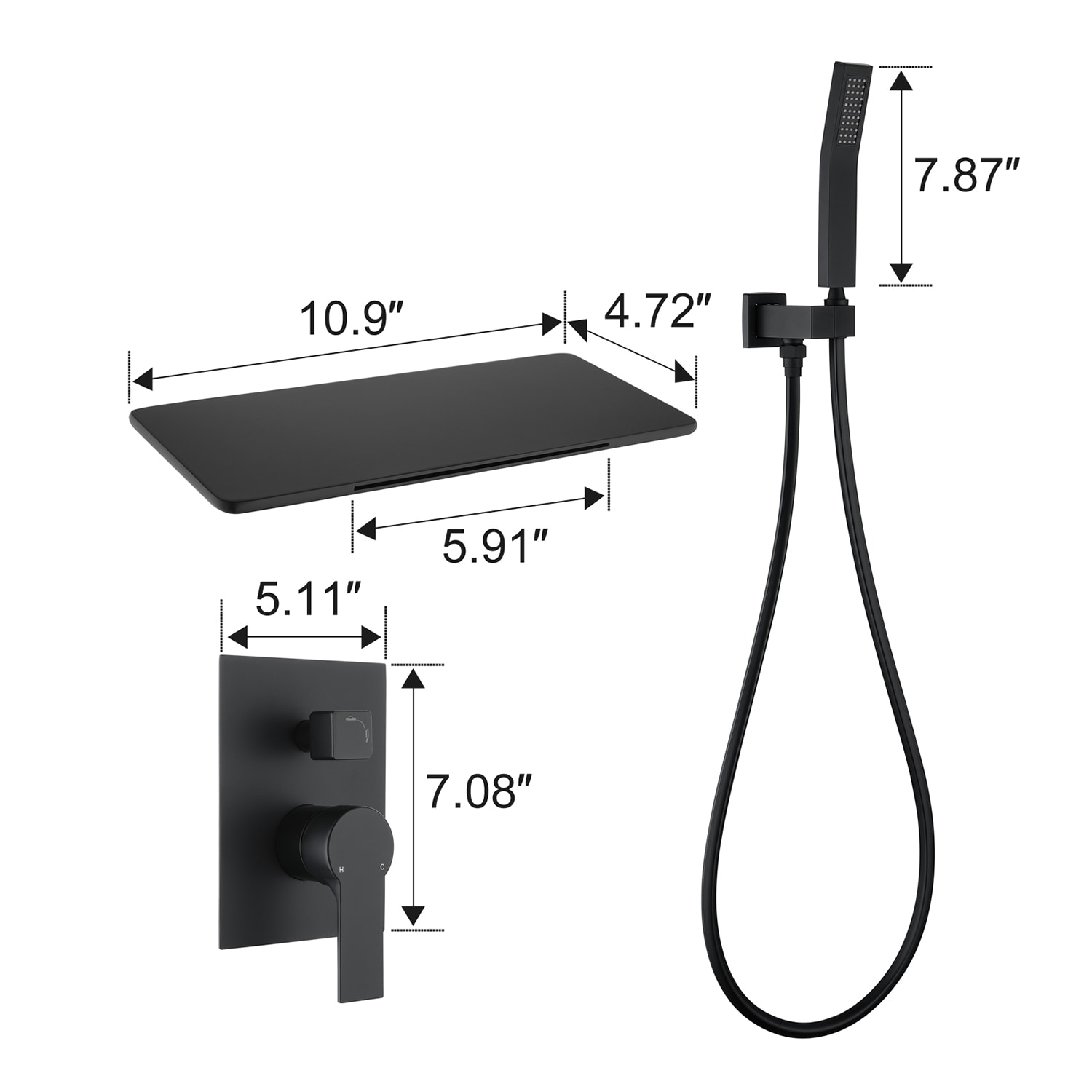Grifo de bañera y ducha de mano de una sola manija en negro Cobbe con válvula de 1.37 pulgadas