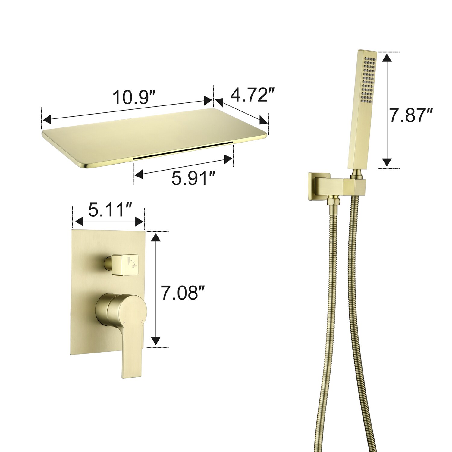 Grifo de bañera y ducha de una manija y tamaño rectangular de 1.37 pulgadas en acabado dorado cepillado Cobbe con válvula SSF0300G.
