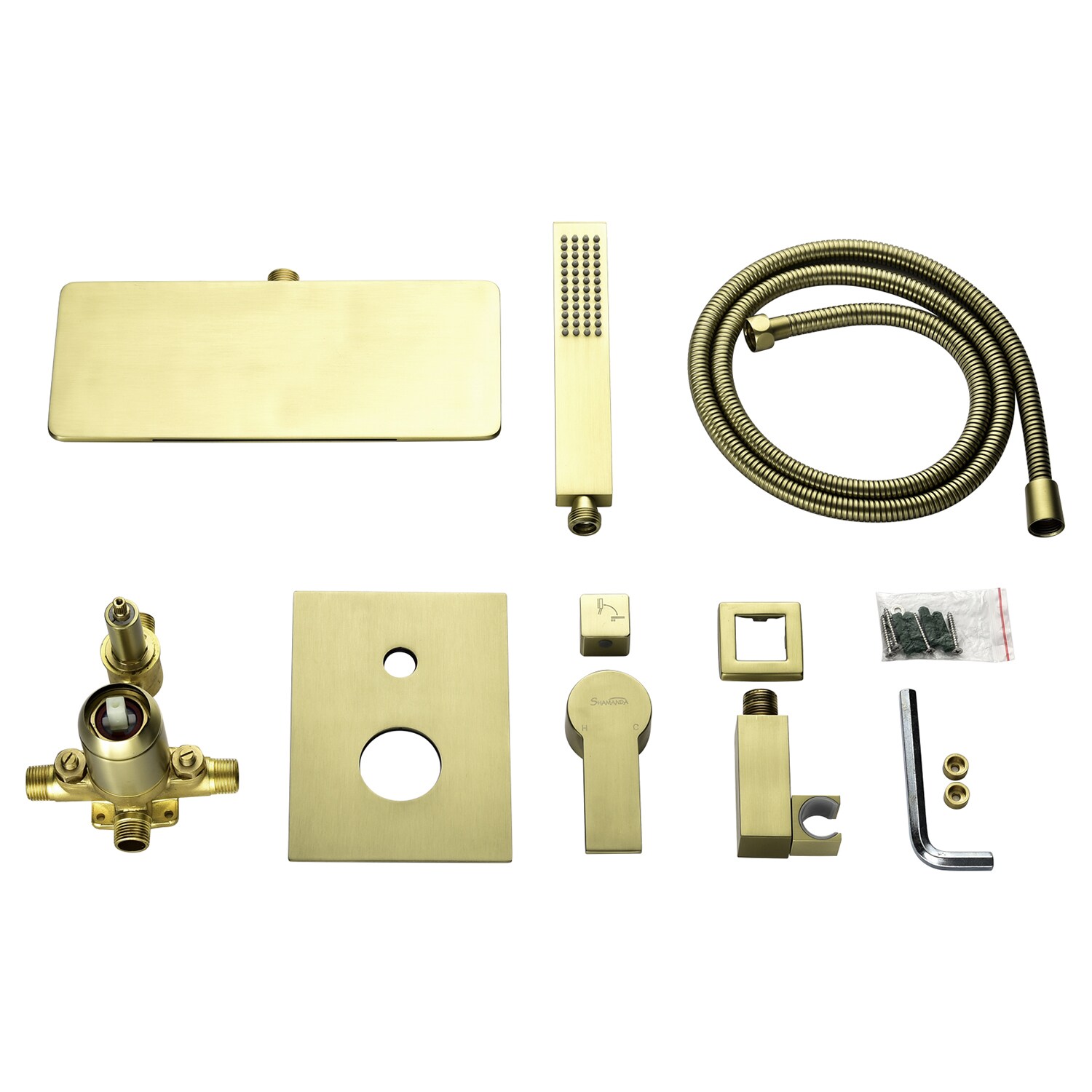 Grifo de bañera y ducha de una manija y tamaño rectangular de 1.37 pulgadas en acabado dorado cepillado Cobbe con válvula SSF0300G.