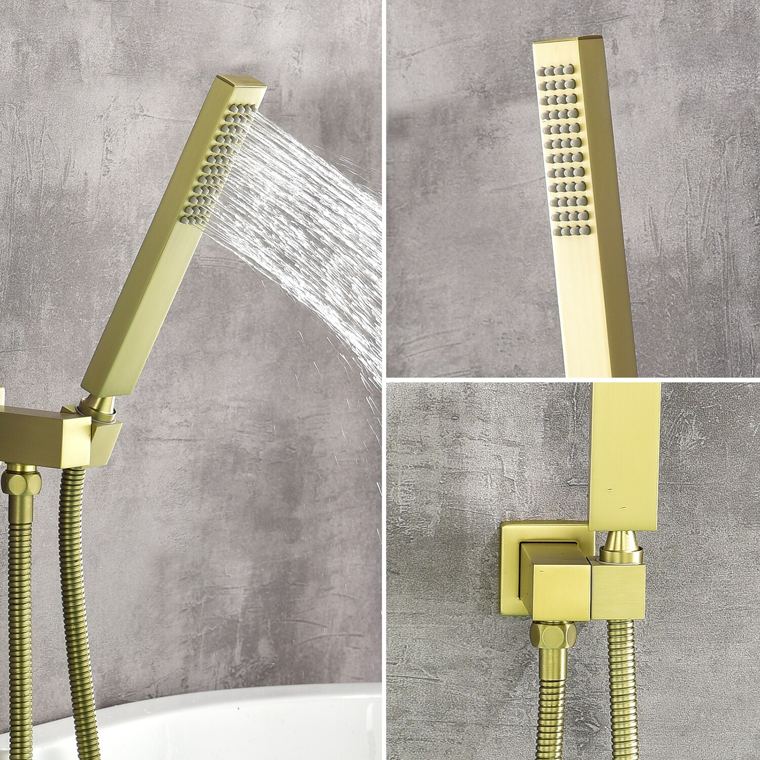 Grifo de bañera y ducha de una manija y tamaño rectangular de 1.37 pulgadas en acabado dorado cepillado Cobbe con válvula SSF0300G.