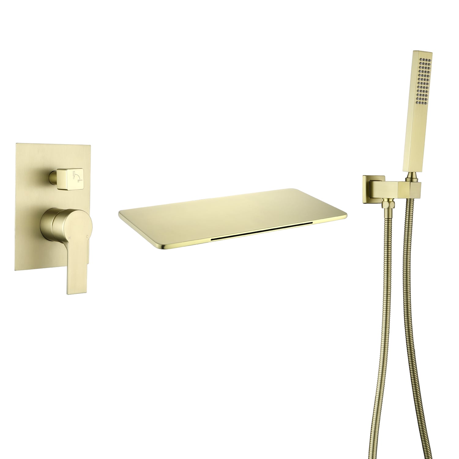 Grifo de bañera y ducha de una manija y tamaño rectangular de 1.37 pulgadas en acabado dorado cepillado Cobbe con válvula SSF0300G.