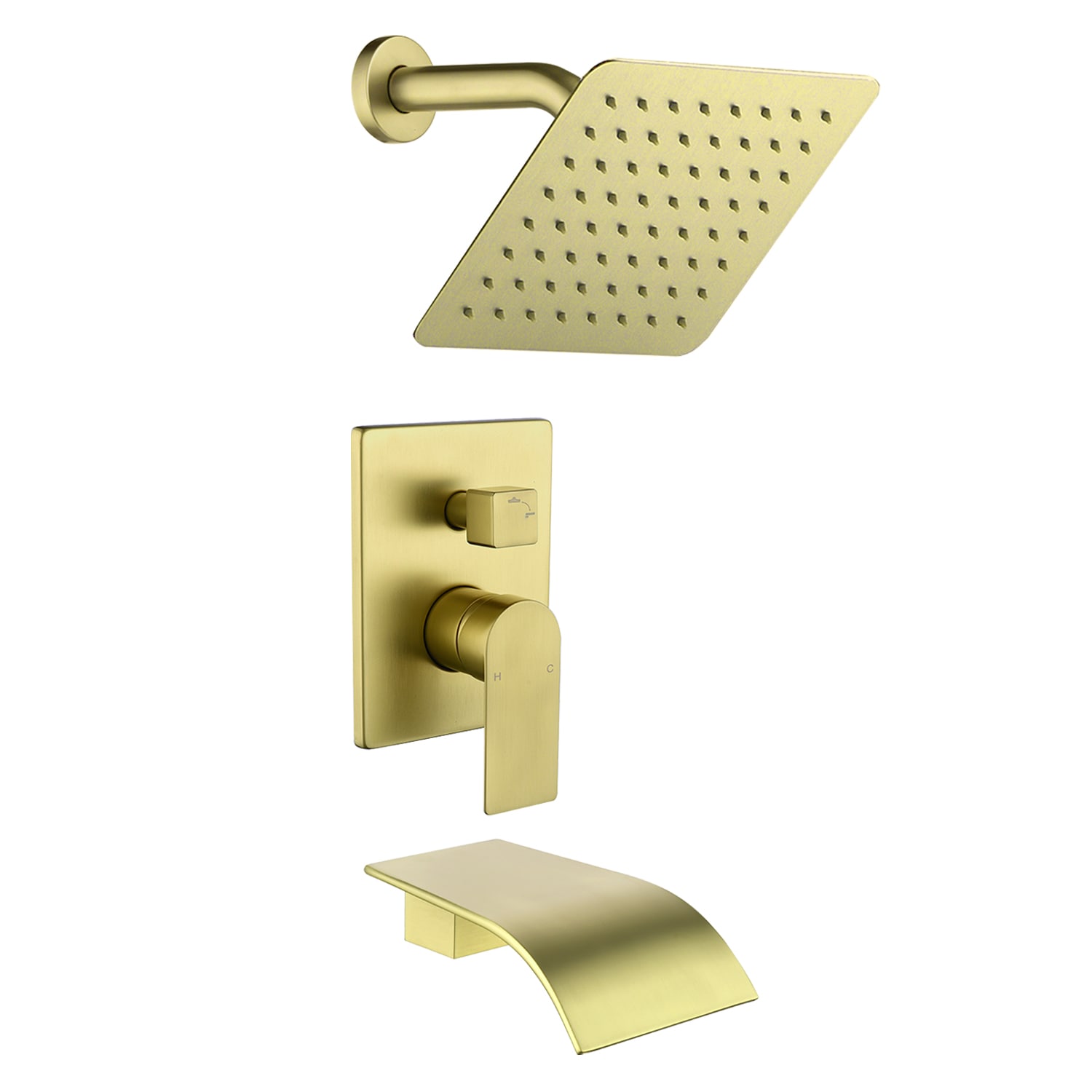 Mezcladora de baño y regadera cuadrada de 8 pulgadas en acabado dorado cepillado, de una sola manija y función única con válvula WA4026ORB02 de WELLFOR.