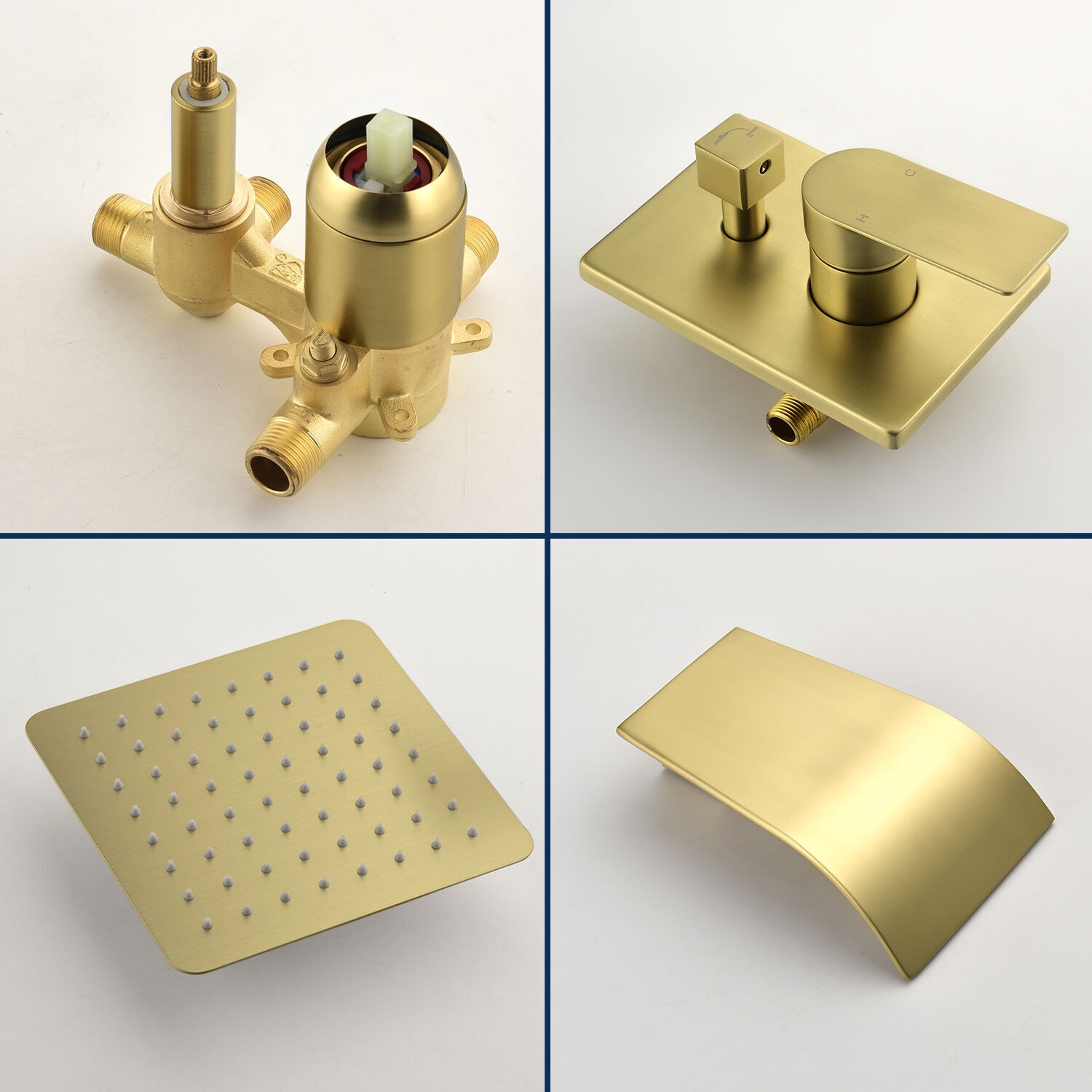 Mezcladora de baño y regadera cuadrada de 8 pulgadas en acabado dorado cepillado, de una sola manija y función única con válvula WA4026ORB02 de WELLFOR.
