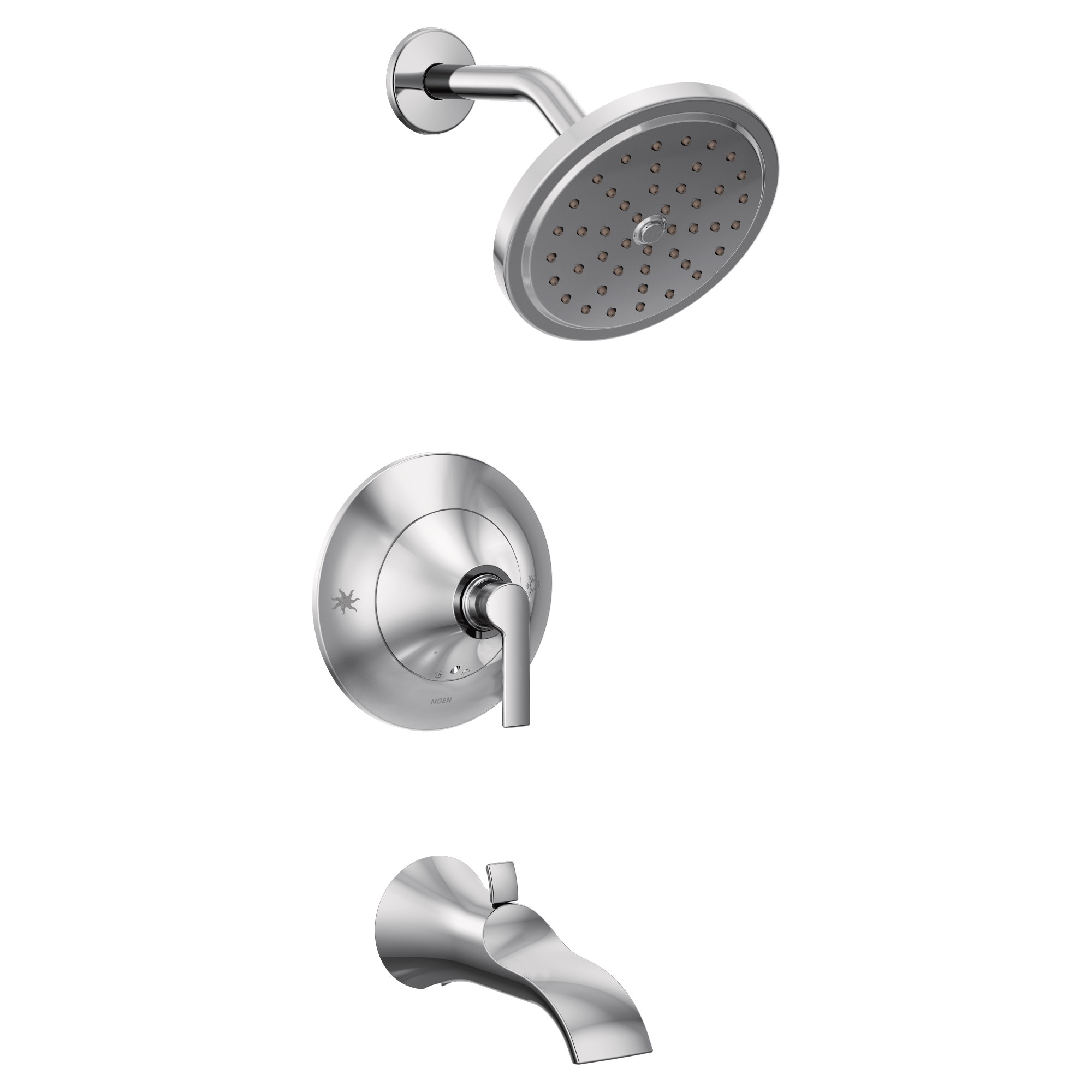 Grifo para bañera y ducha redonda de 6.81 pulgadas con un solo mango y función única en cromo suave Moen Doux TS2203EP