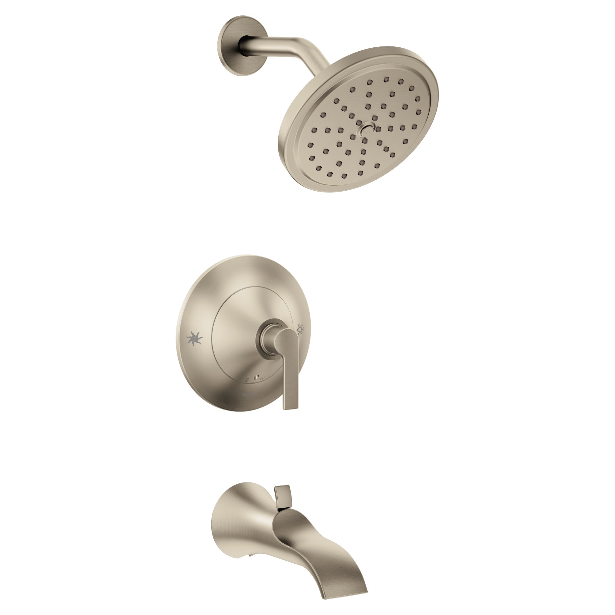 Grifo para bañera y ducha redondo de 6.81 pulgadas, de un solo mango y función única en níquel cepillado Moen Doux TS2203EPBN