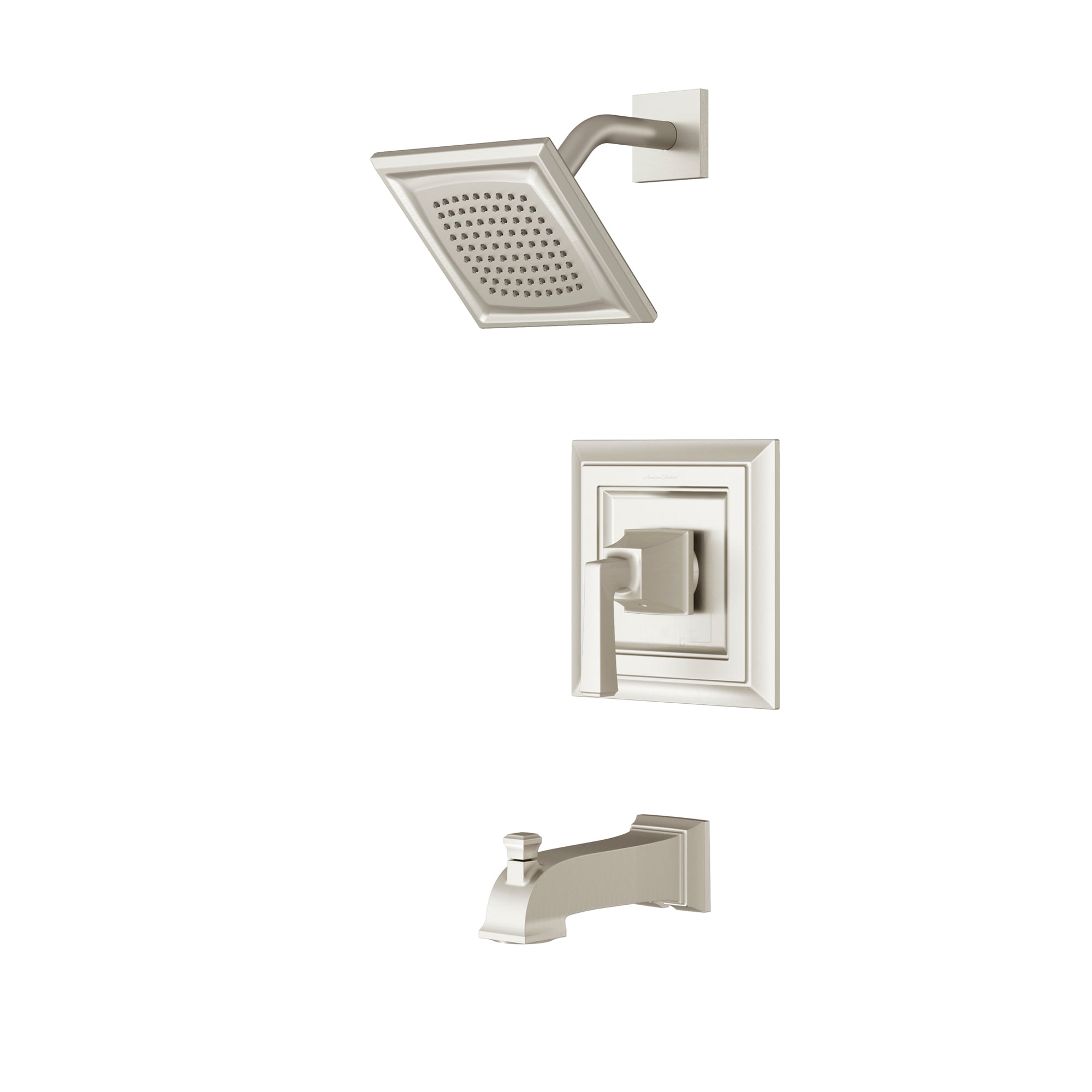 American Standard Town Square S Niquel Cepillado Grifo de bañera y ducha de función única con 1 mango y cabezal cuadrado de 6.31 pulgadas TU455508.295