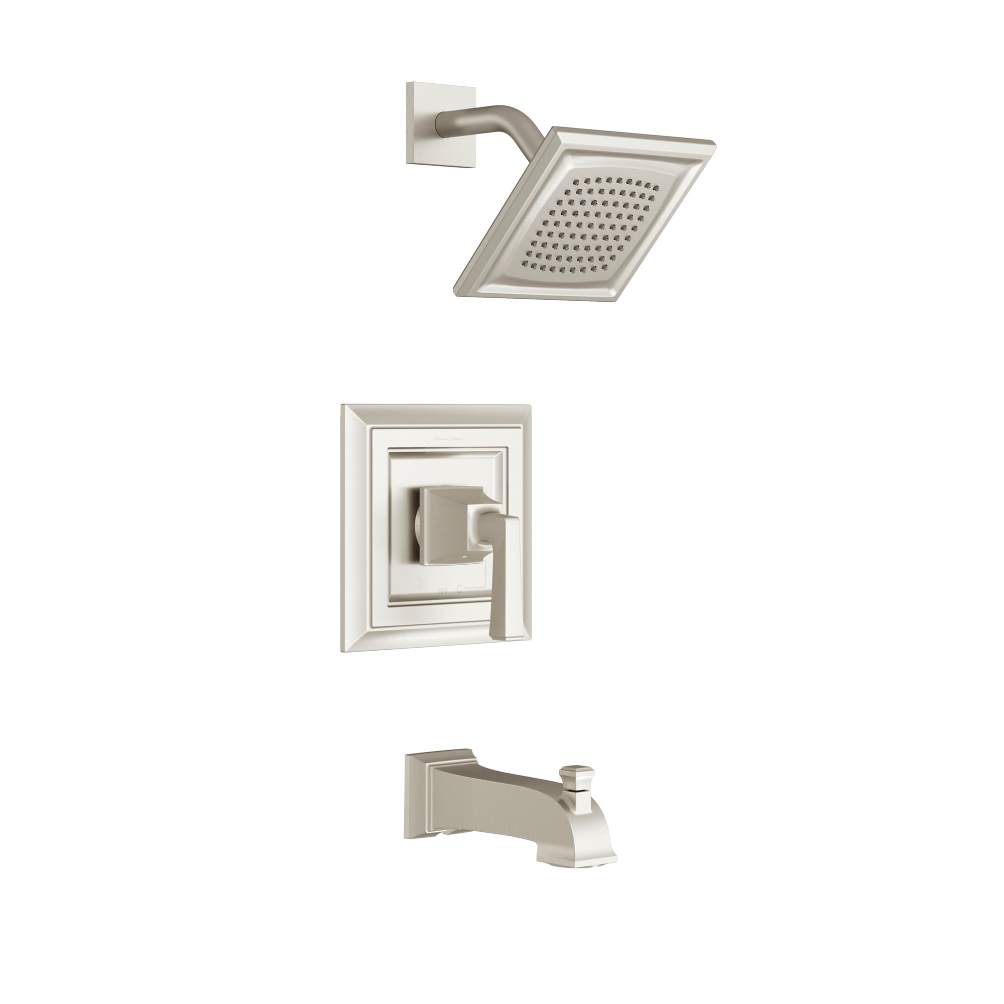 American Standard Town Square S Niquel Cepillado Grifo de bañera y ducha de función única con 1 mango y cabezal cuadrado de 6.31 pulgadas TU455508.295