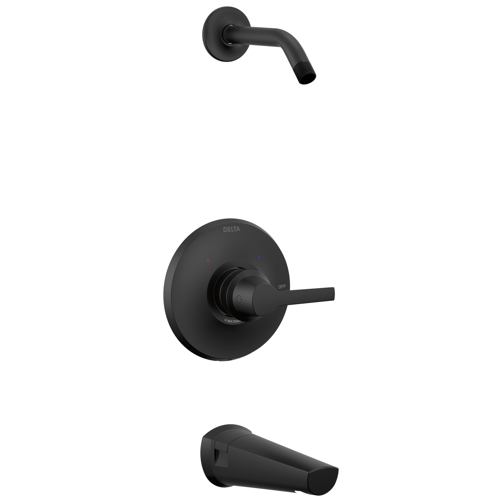 Llave de bañera redonda y regadera de 1 manija en negro mate de estilo galeón Delta. Se vende por separado.