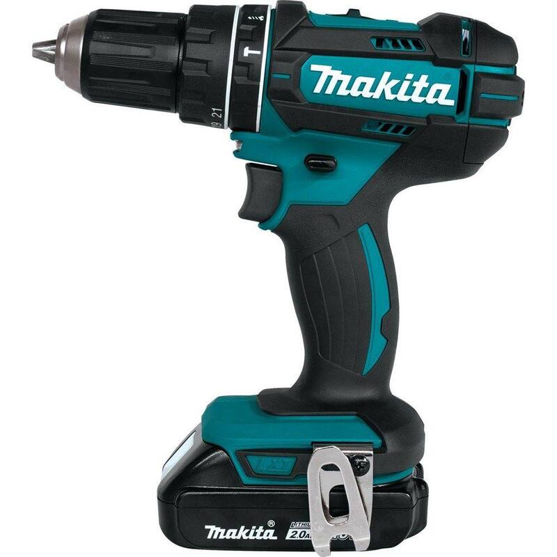 Kit de taladro martillo inalámbrico compacto de 1/2 pulgadas con baterías de iones de litio de 18V (2.0 Ah), cargador y estuche duro - XPH10R de Makita.