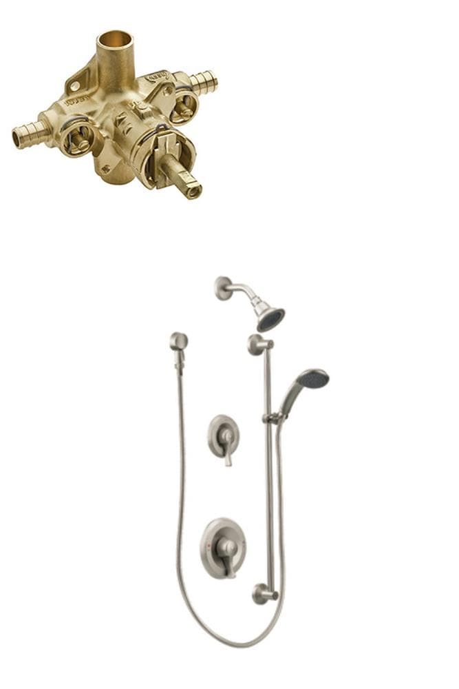 Grifo de Bañera y Ducha de 2 Manijas en Níquel Cepillado Comercial de Moen con Válvula de 3.1875 Pulgadas
