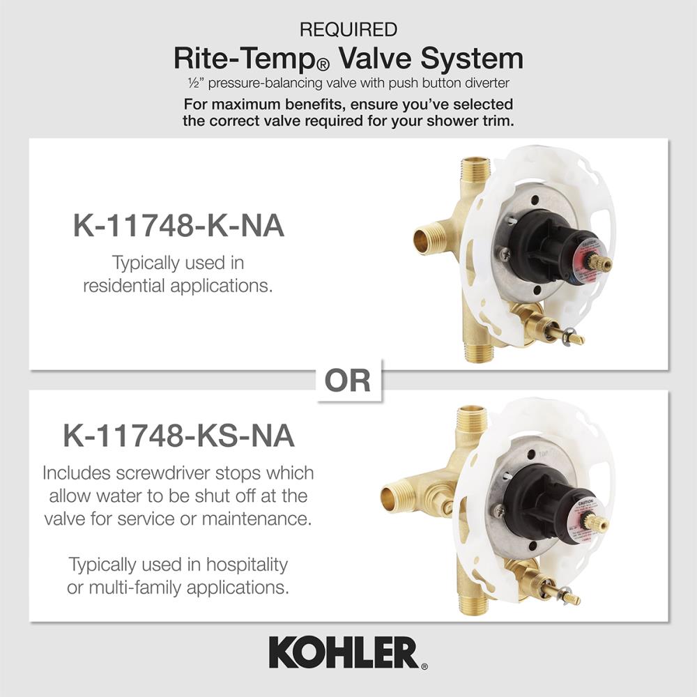 Grifo para bañera y regadera redonda de 4.875 pulgadas, de una sola función, con un mango en níquel cepillado vibrante - Purist KOHLER (Válvula no incluida) K-T14420-3G-BN