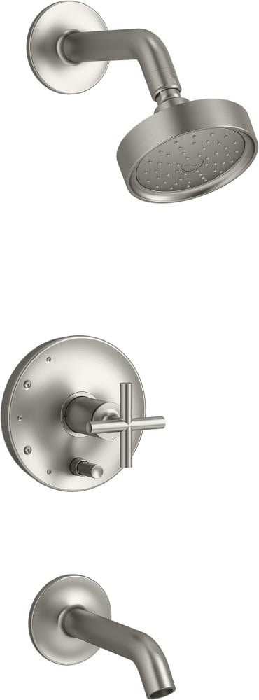 Grifo para bañera y regadera redonda de 4.875 pulgadas, de una sola función, con un mango en níquel cepillado vibrante - Purist KOHLER (Válvula no incluida) K-T14420-3G-BN