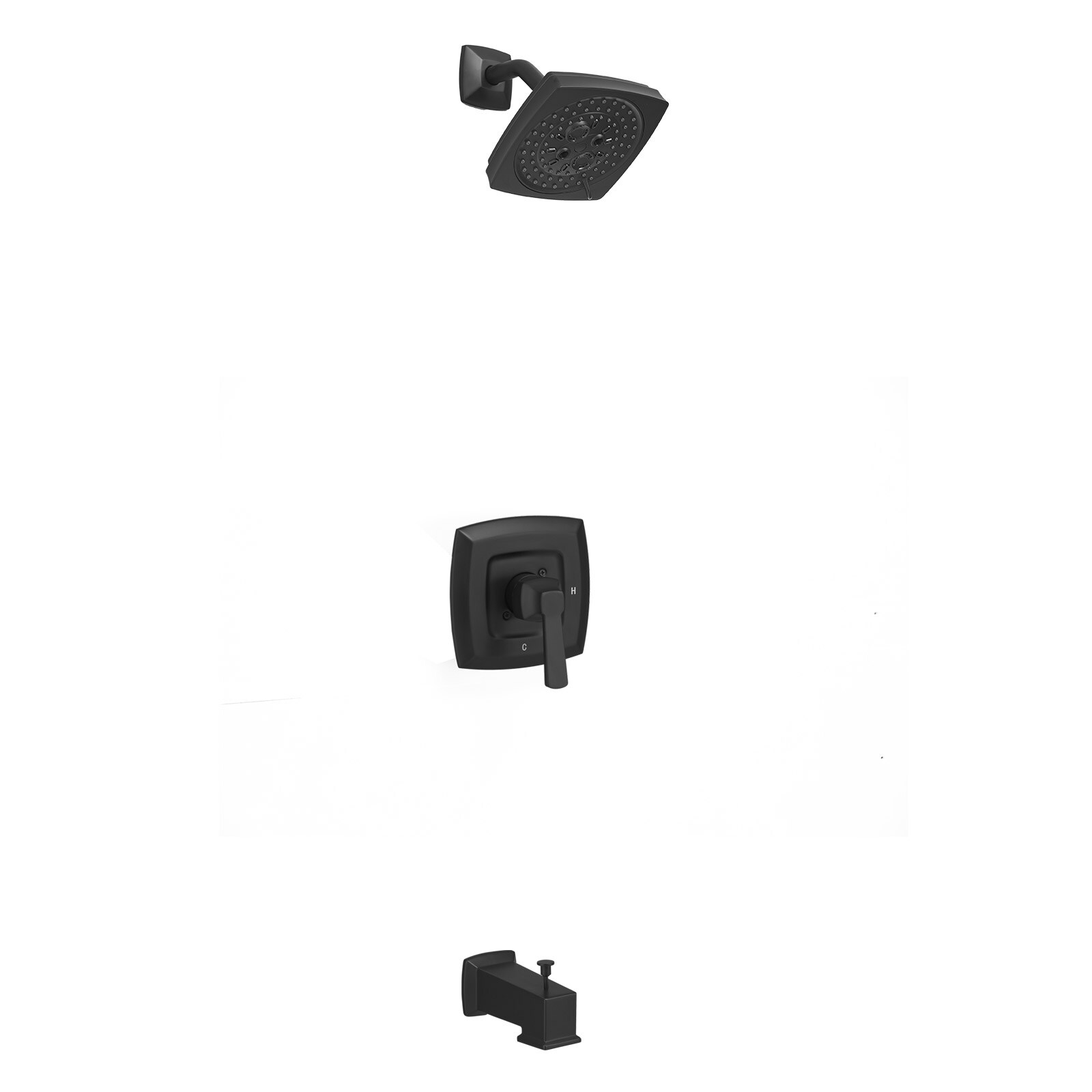 Mezcladora Mate Negra de 1 Manija para Bañera y Ducha Cuadrada de 9.06 pulgadas con Válvula A-95028-NEGRO